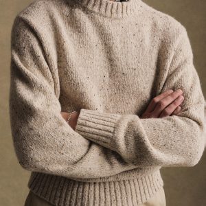 Heather Flax Seastack Wool Tweed Mock Turtleneck