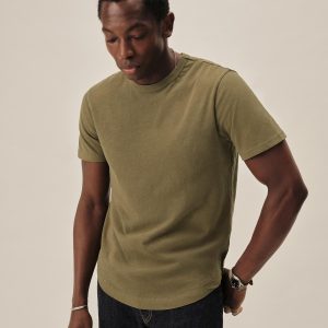 Dusty Olive Venice Wash Slub Curved Hem Tee