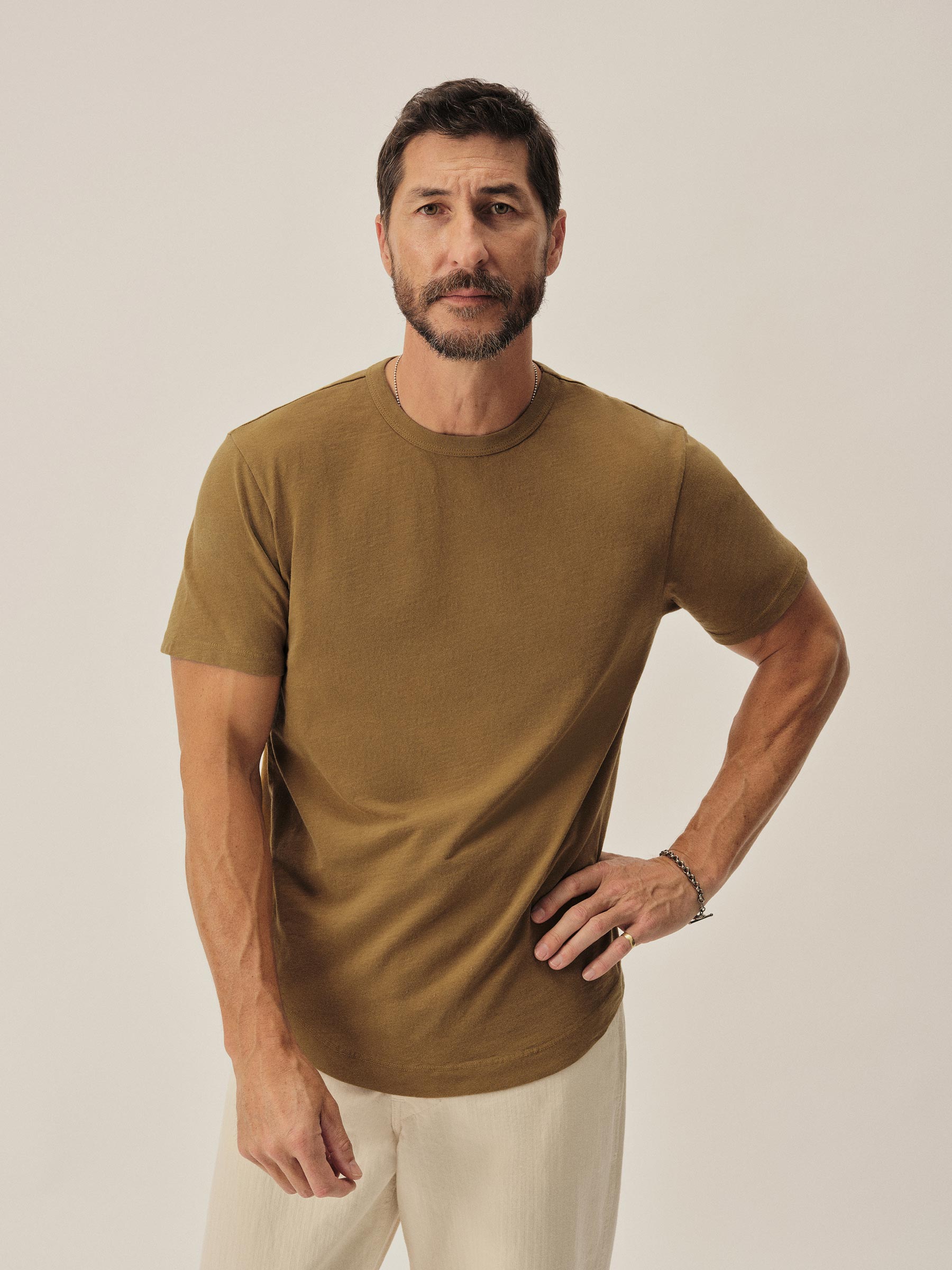 Mustard Venice Wash Slub Curved Hem Tee