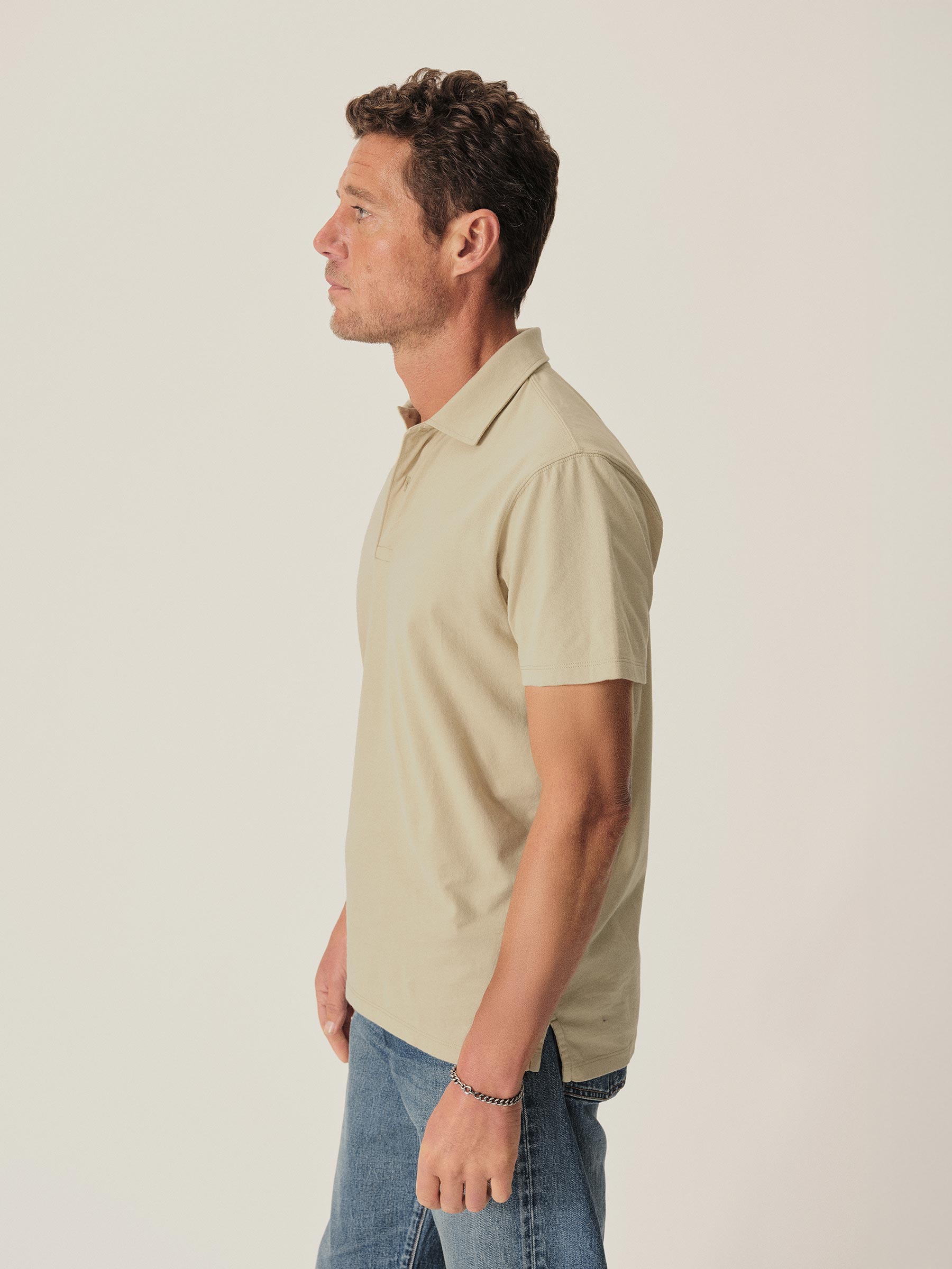 Moss Grey Venice Wash Sueded Cotton Polo - Image 4