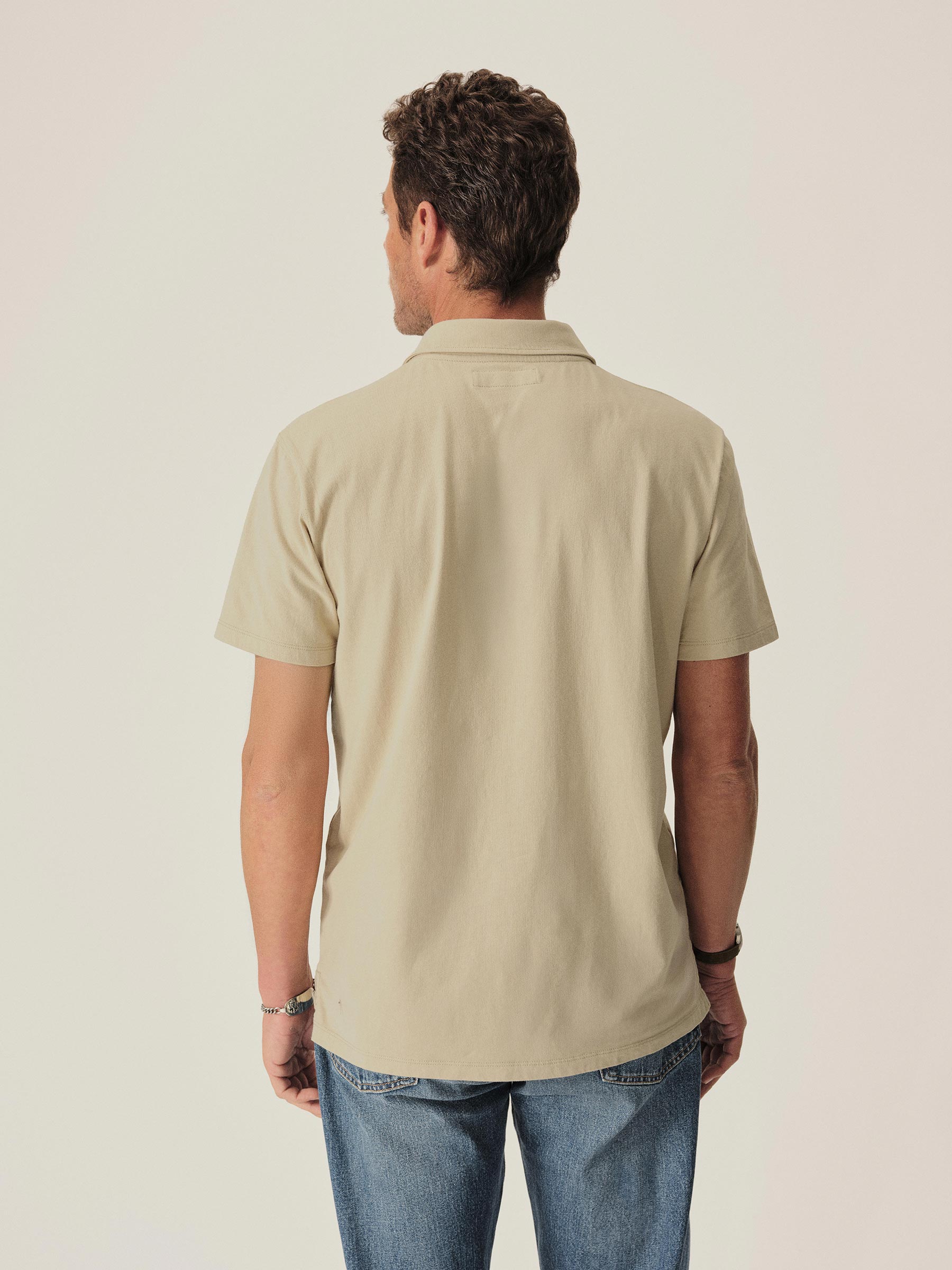Moss Grey Venice Wash Sueded Cotton Polo - Image 5