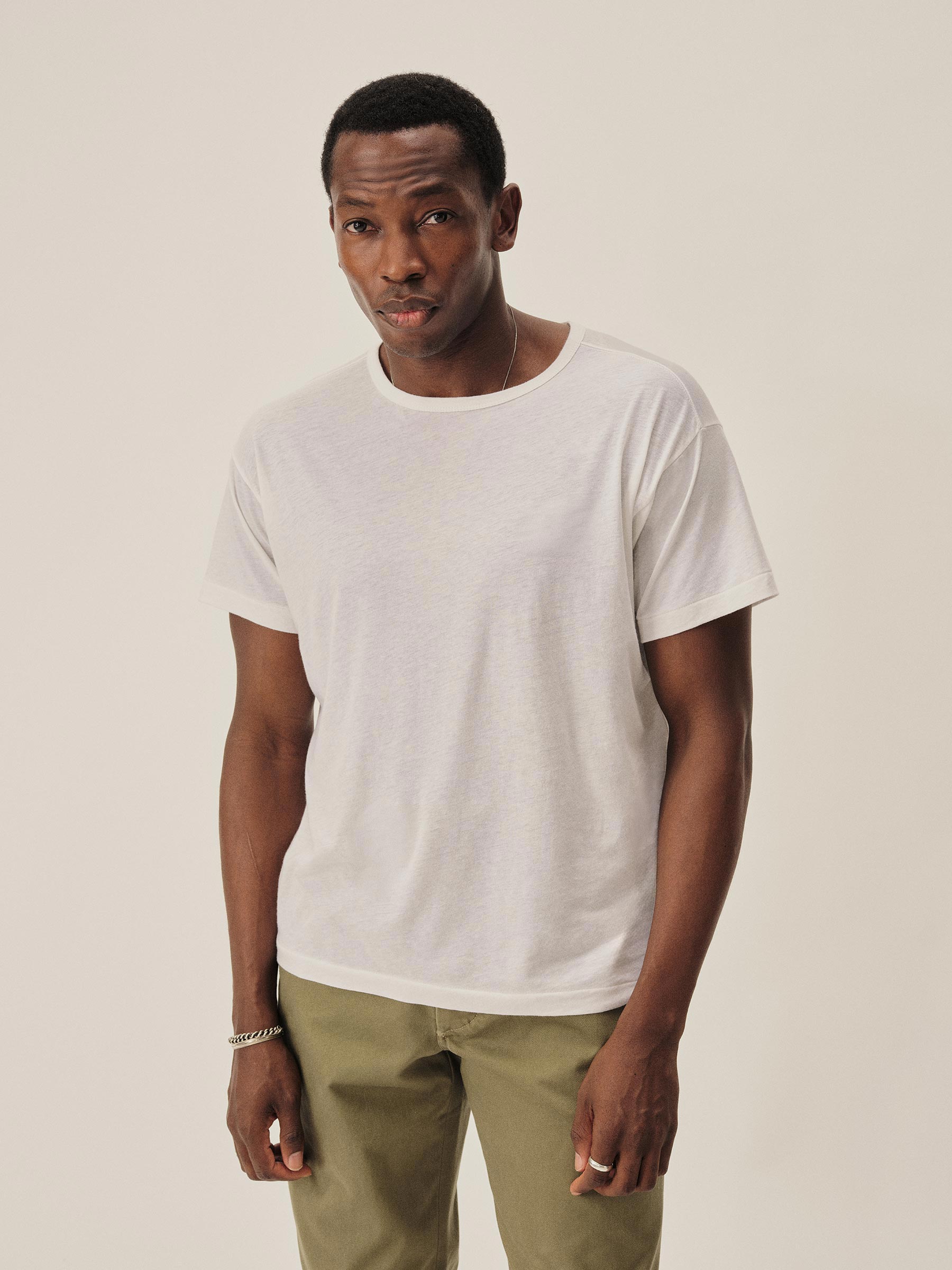 White Japanese De-Luxe Cotton Linen Knit Tee - Image 3
