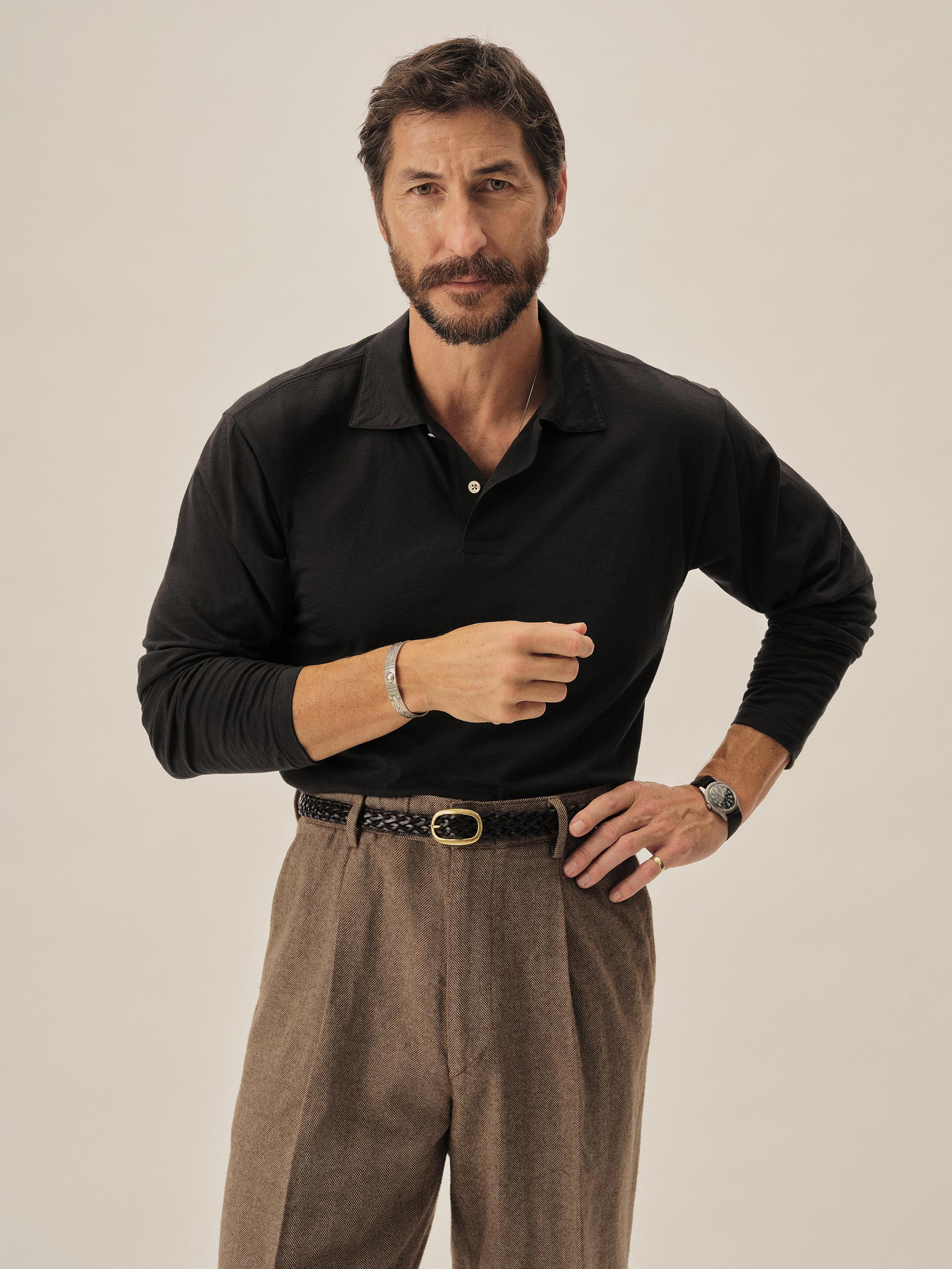 Black Japanese Cool Cashmere L/S Knit Polo - Image 2