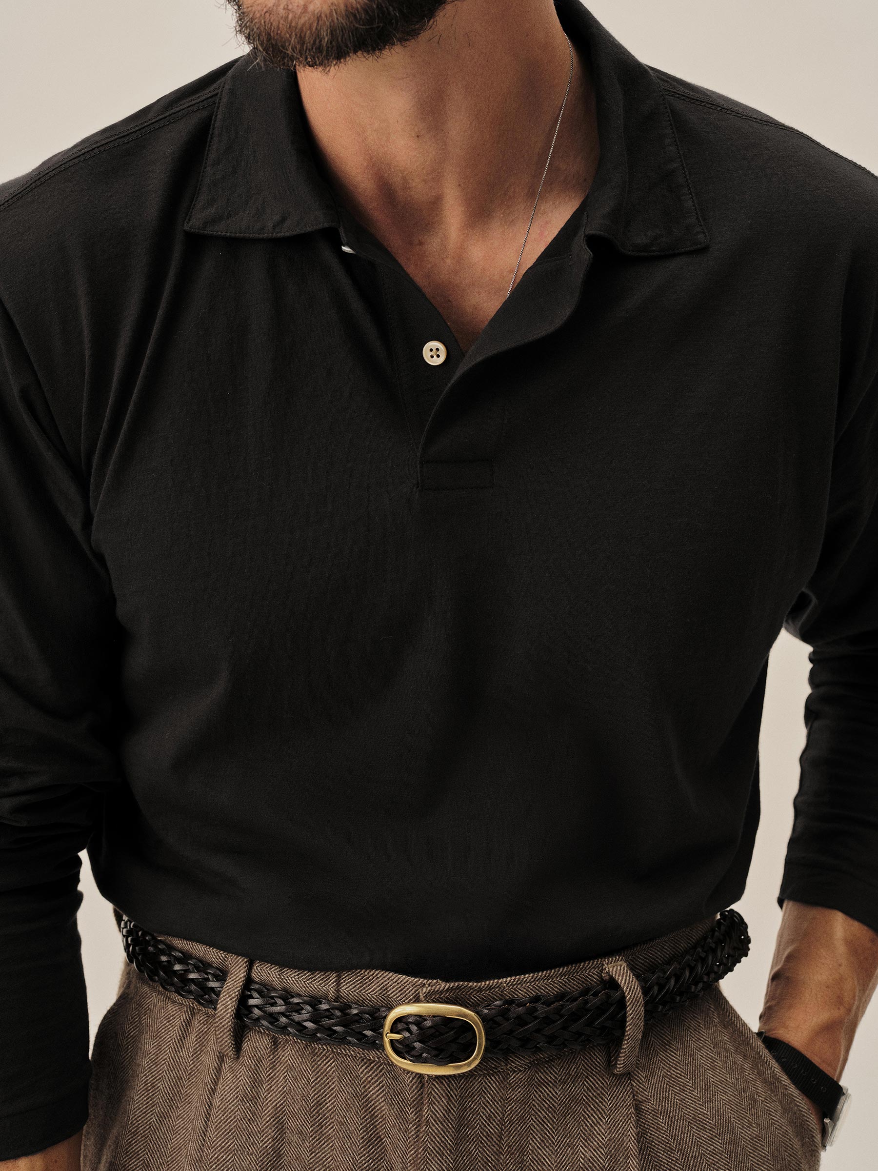 Black Japanese Cool Cashmere L/S Knit Polo - Image 3