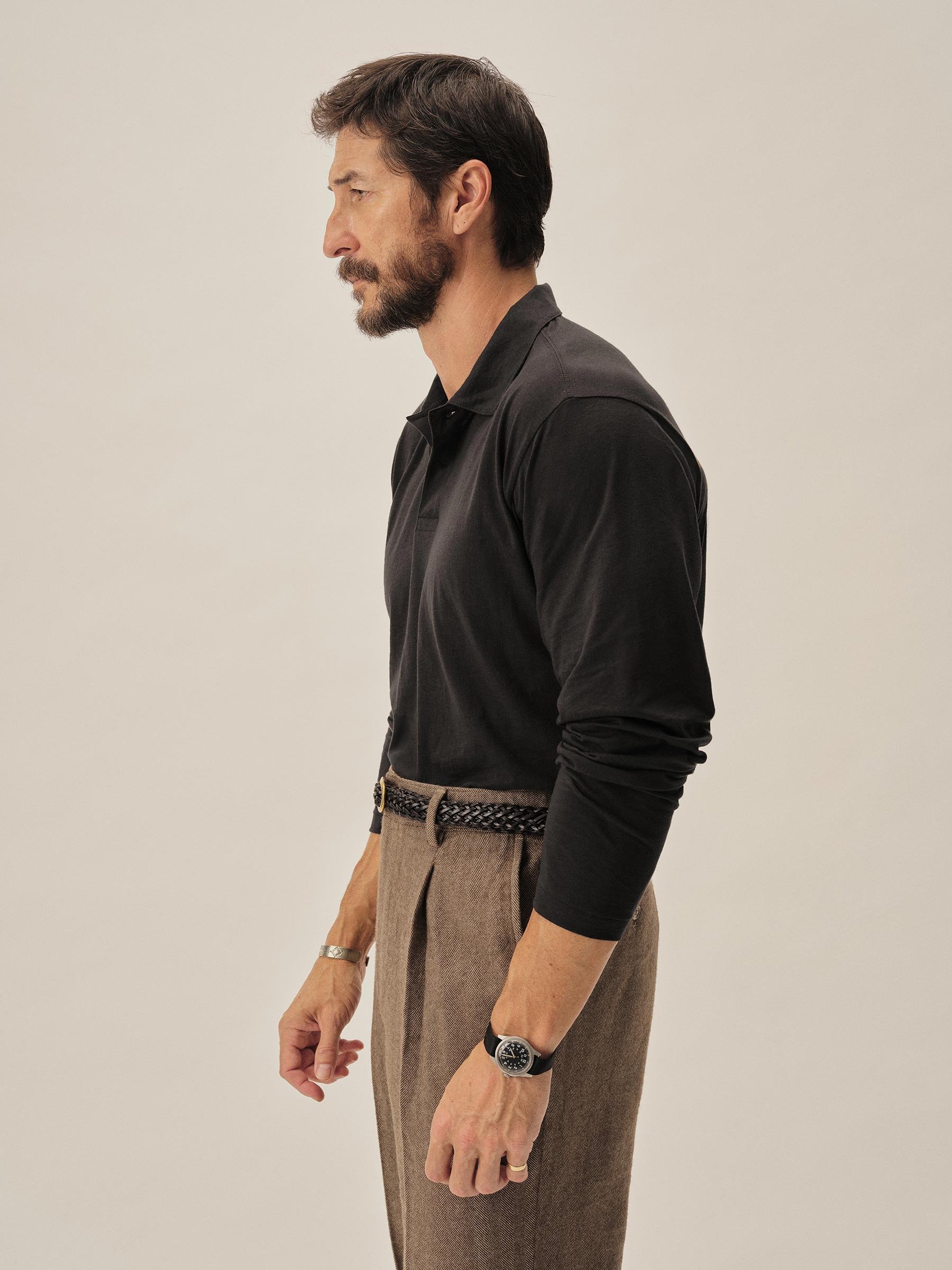 Black Japanese Cool Cashmere L/S Knit Polo - Image 4