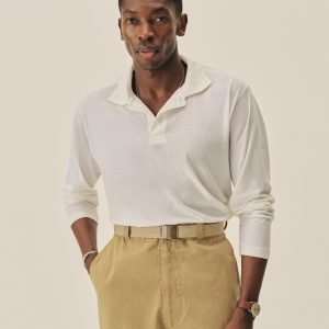 White Japanese Cool Cashmere L/S Knit Polo