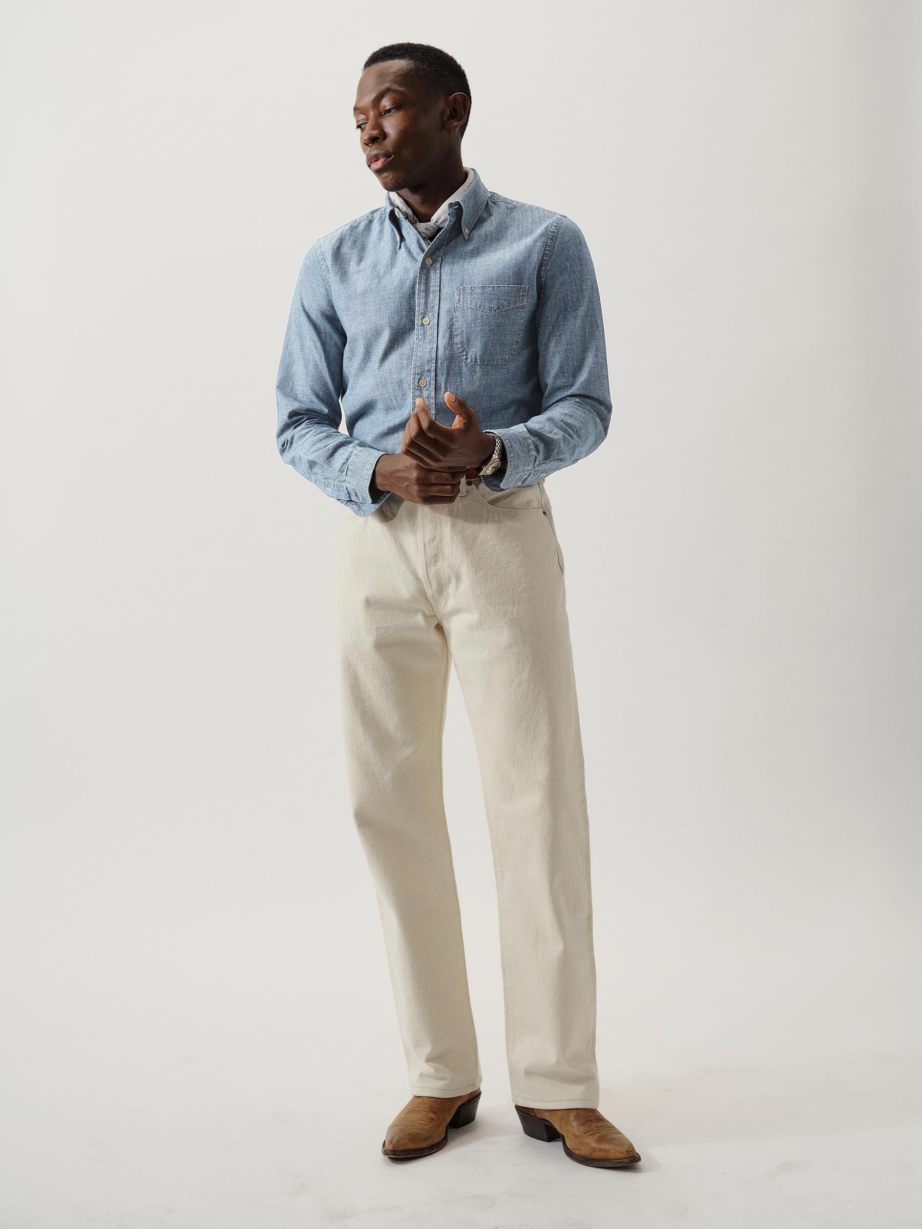 L039 Japanese Chambray One Pocket Shirt - Image 3