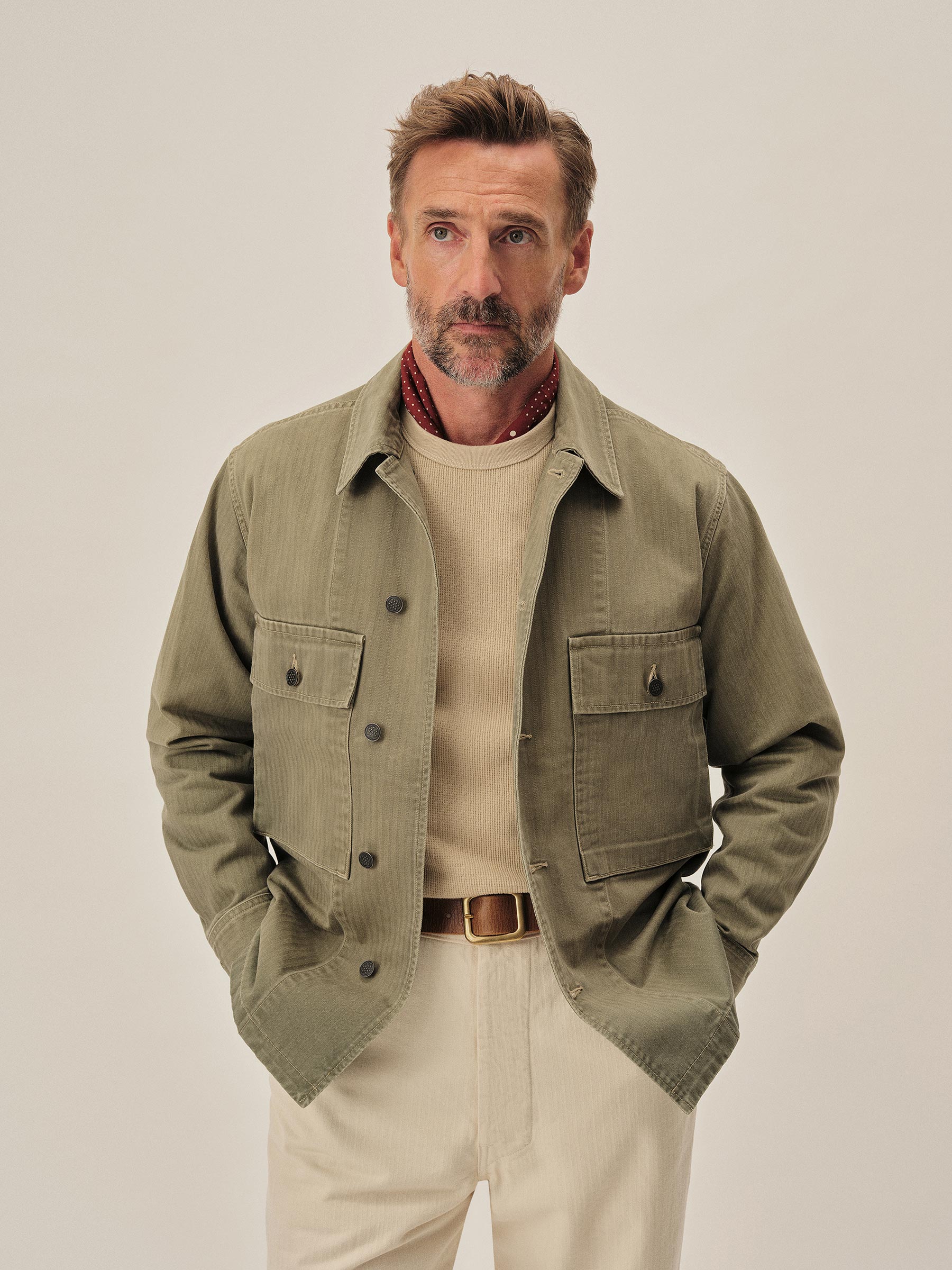 Rich Olive Herringbone Twill Fatigue Shirt - Image 3