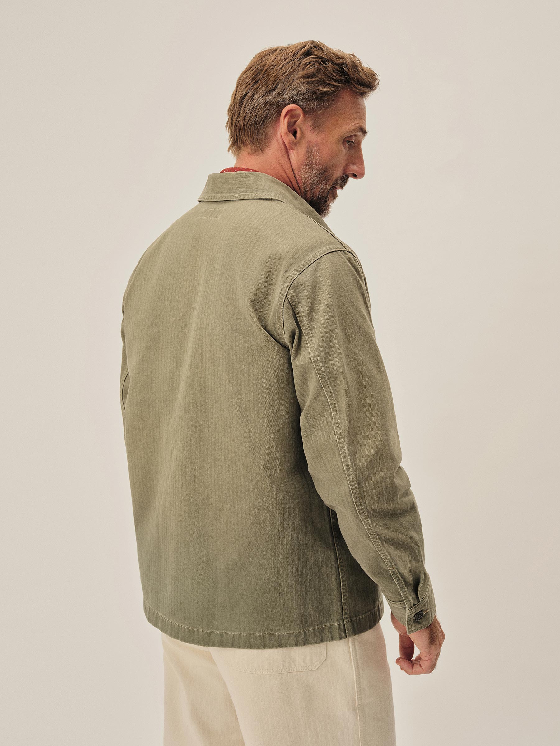 Rich Olive Herringbone Twill Fatigue Shirt - Image 7