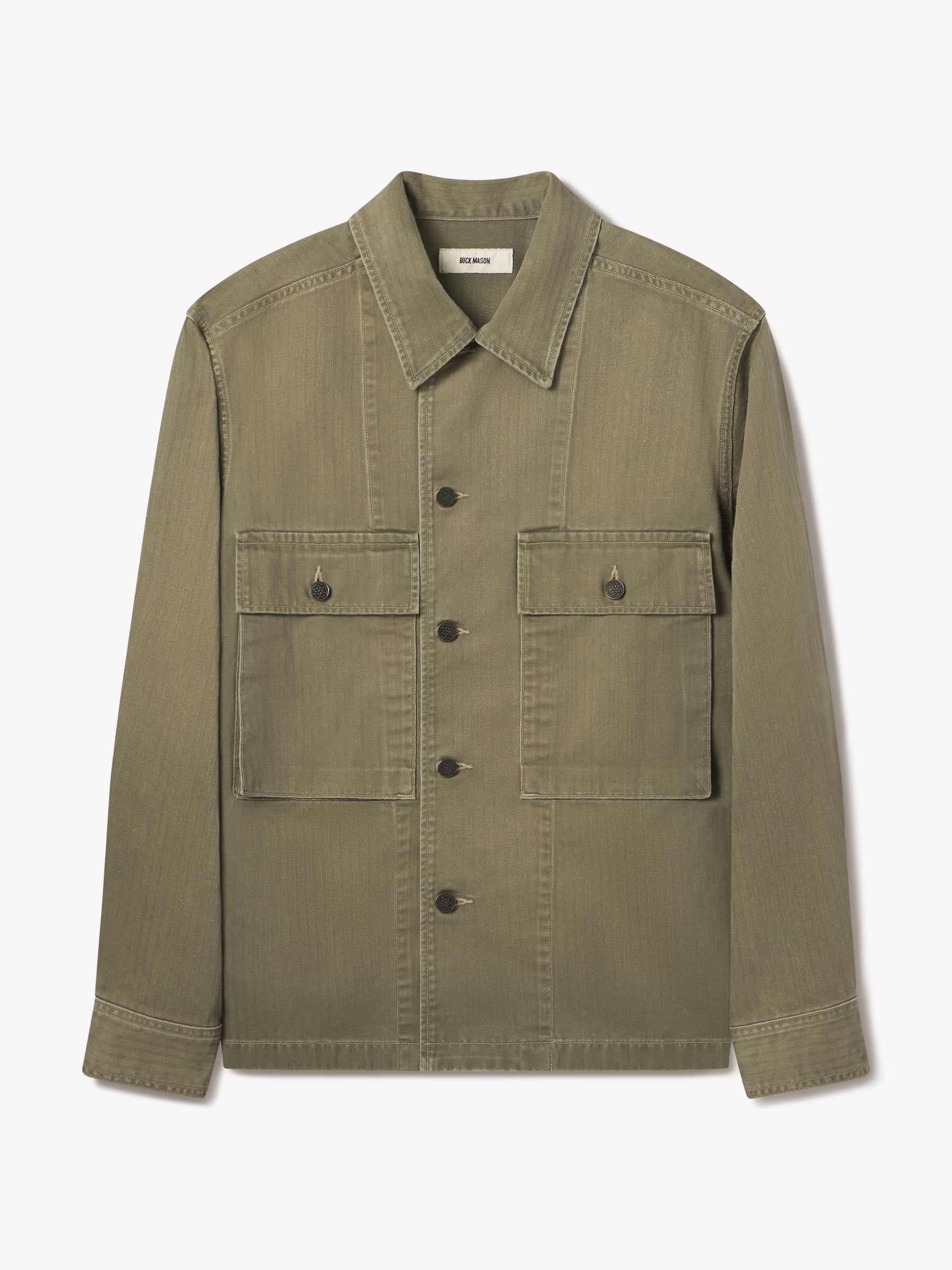Rich Olive Herringbone Twill Fatigue Shirt
