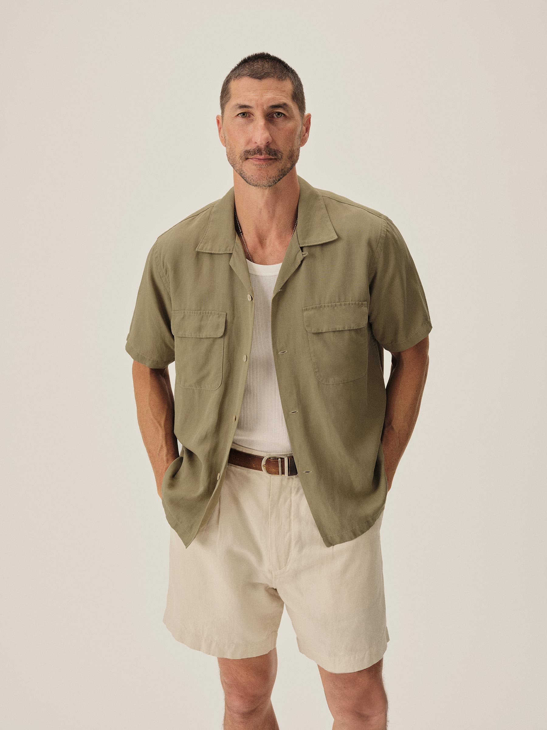 Aloe Green Draped Linen Deuce Coupe Camp Shirt - Image 2