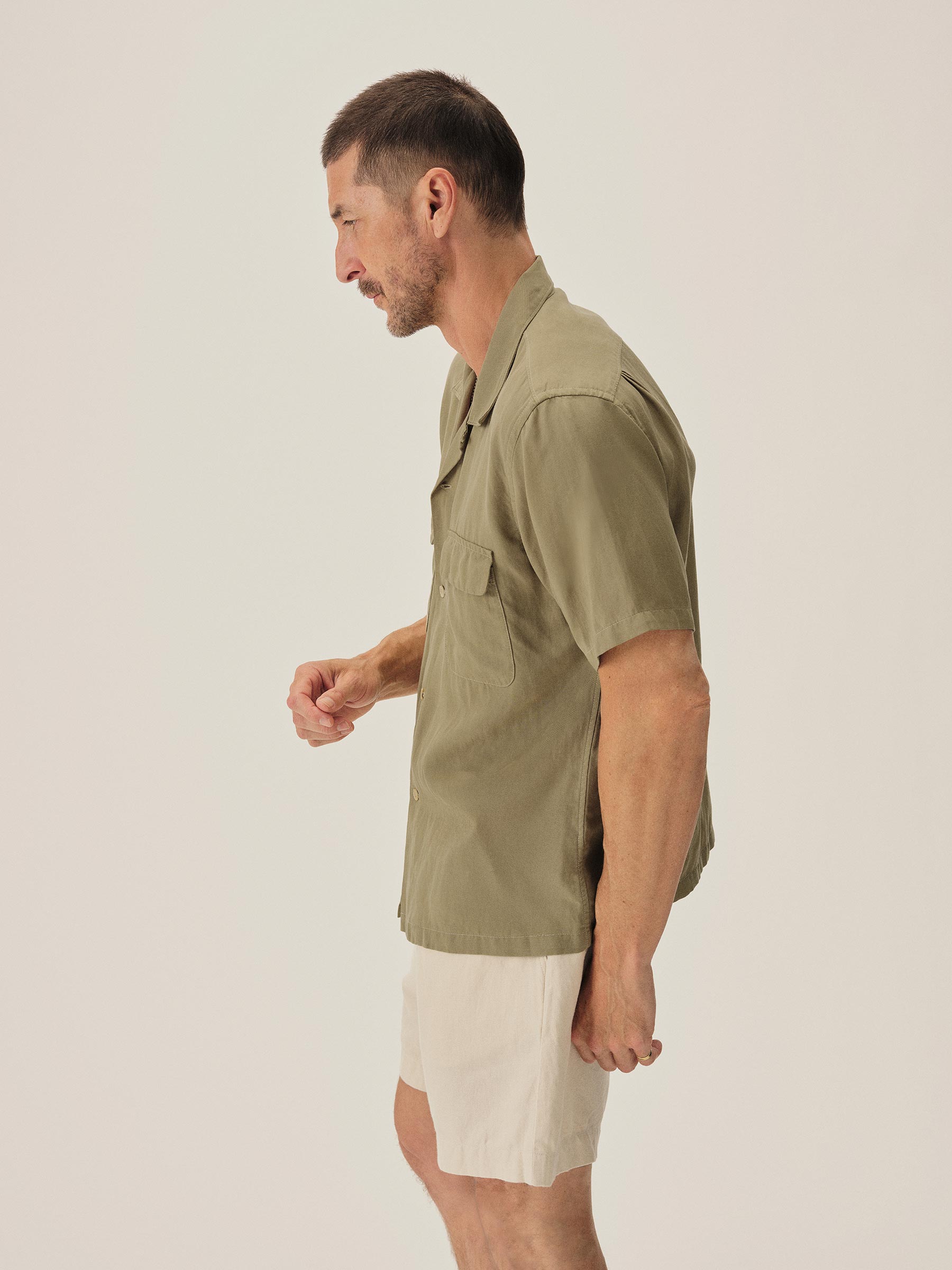 Aloe Green Draped Linen Deuce Coupe Camp Shirt - Image 4