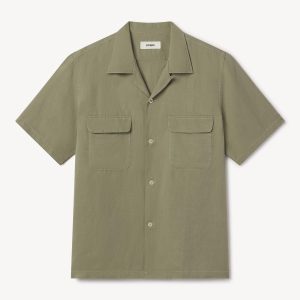 Aloe Green Draped Linen Deuce Coupe Camp Shirt