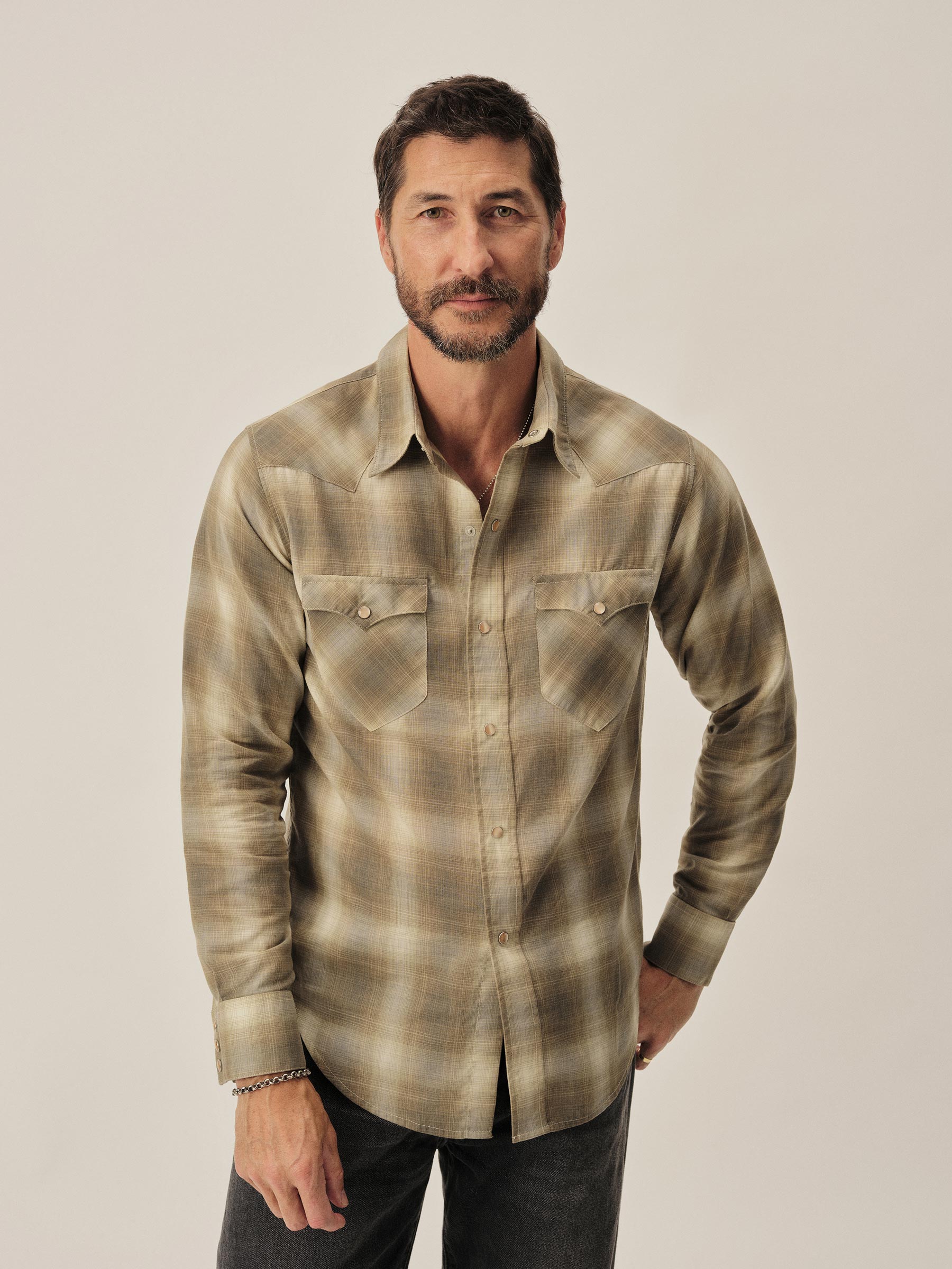 Sage Brush Shadow Plaid Palomino Western Shirt - Image 3
