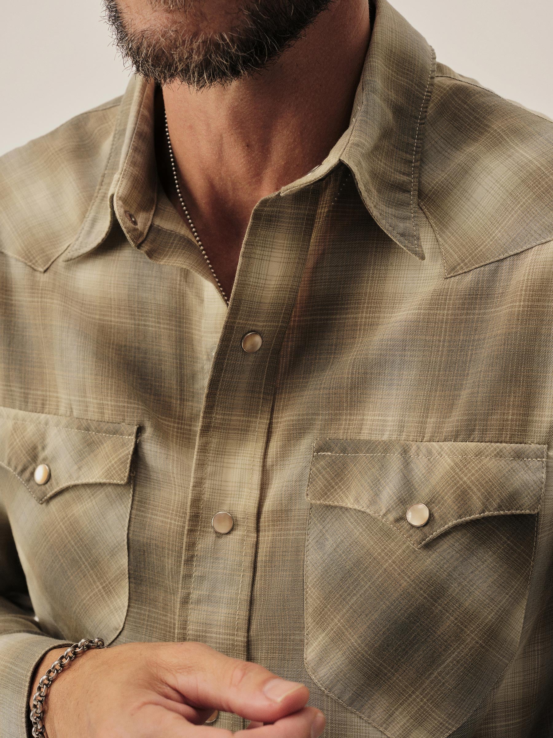 Sage Brush Shadow Plaid Palomino Western Shirt - Image 4