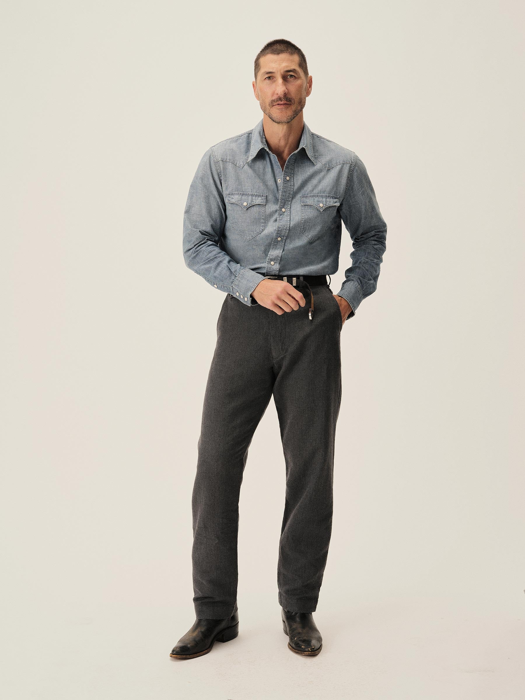 M046 Japanese Chambray Western Shirt - Image 3