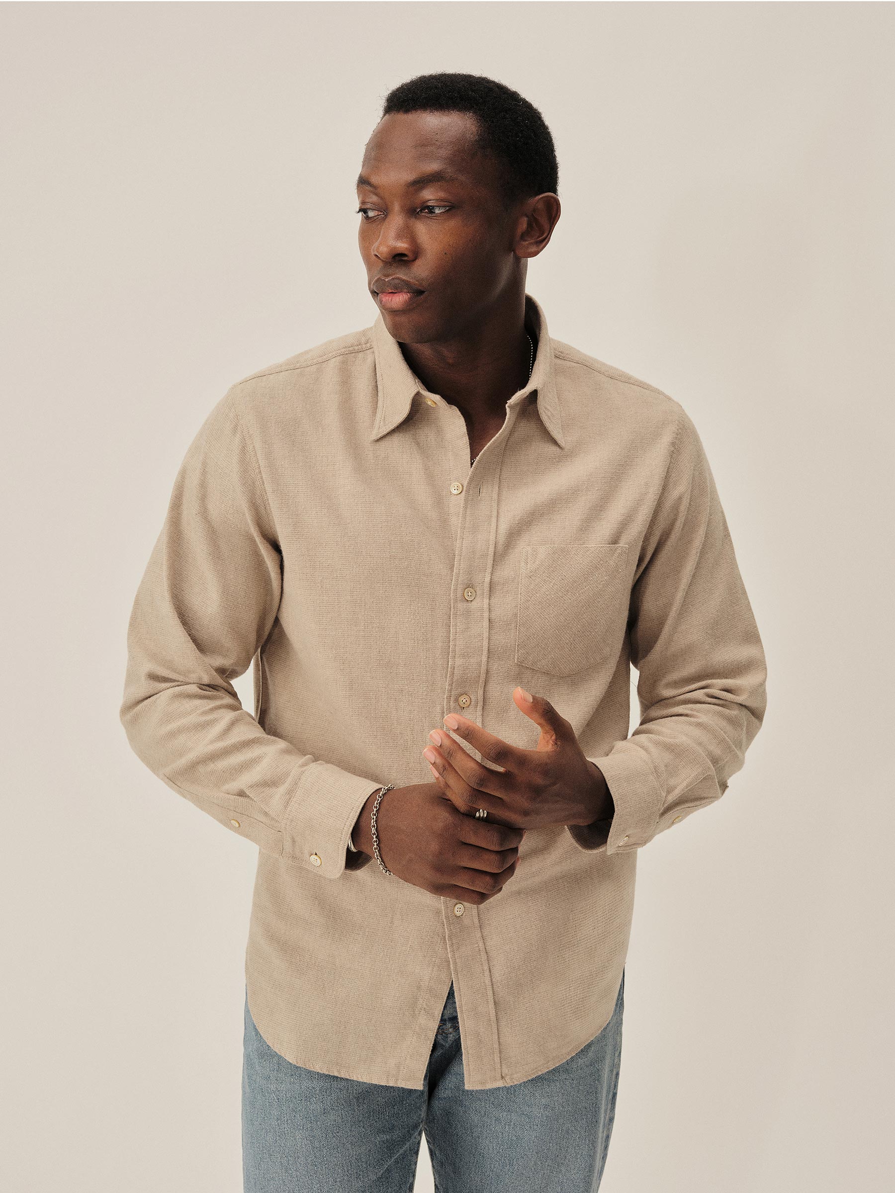 Oatmeal Heather Nailhead Pacific Twill Flannel Bd Shirt - Image 2