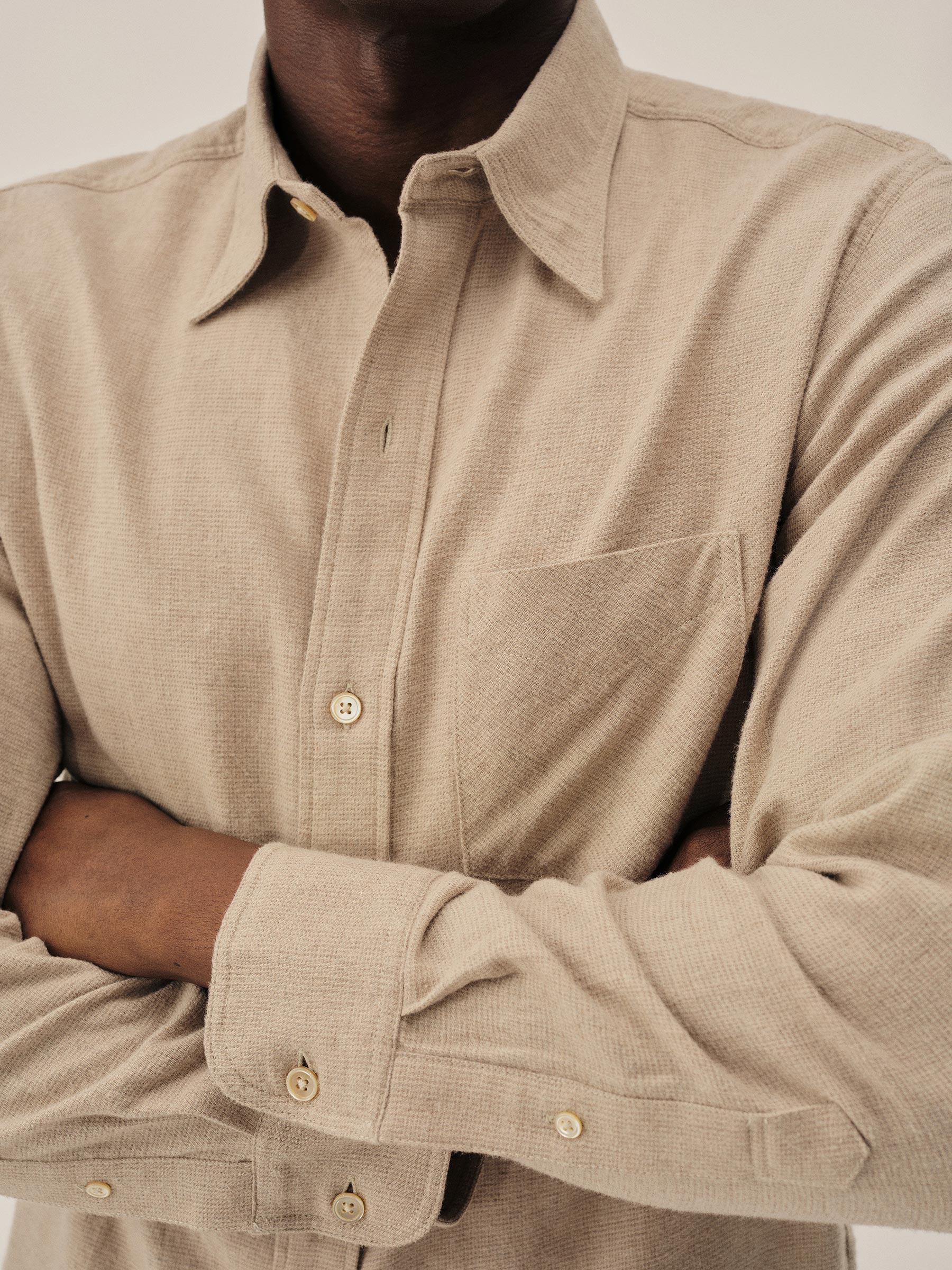 Oatmeal Heather Nailhead Pacific Twill Flannel Bd Shirt - Image 3