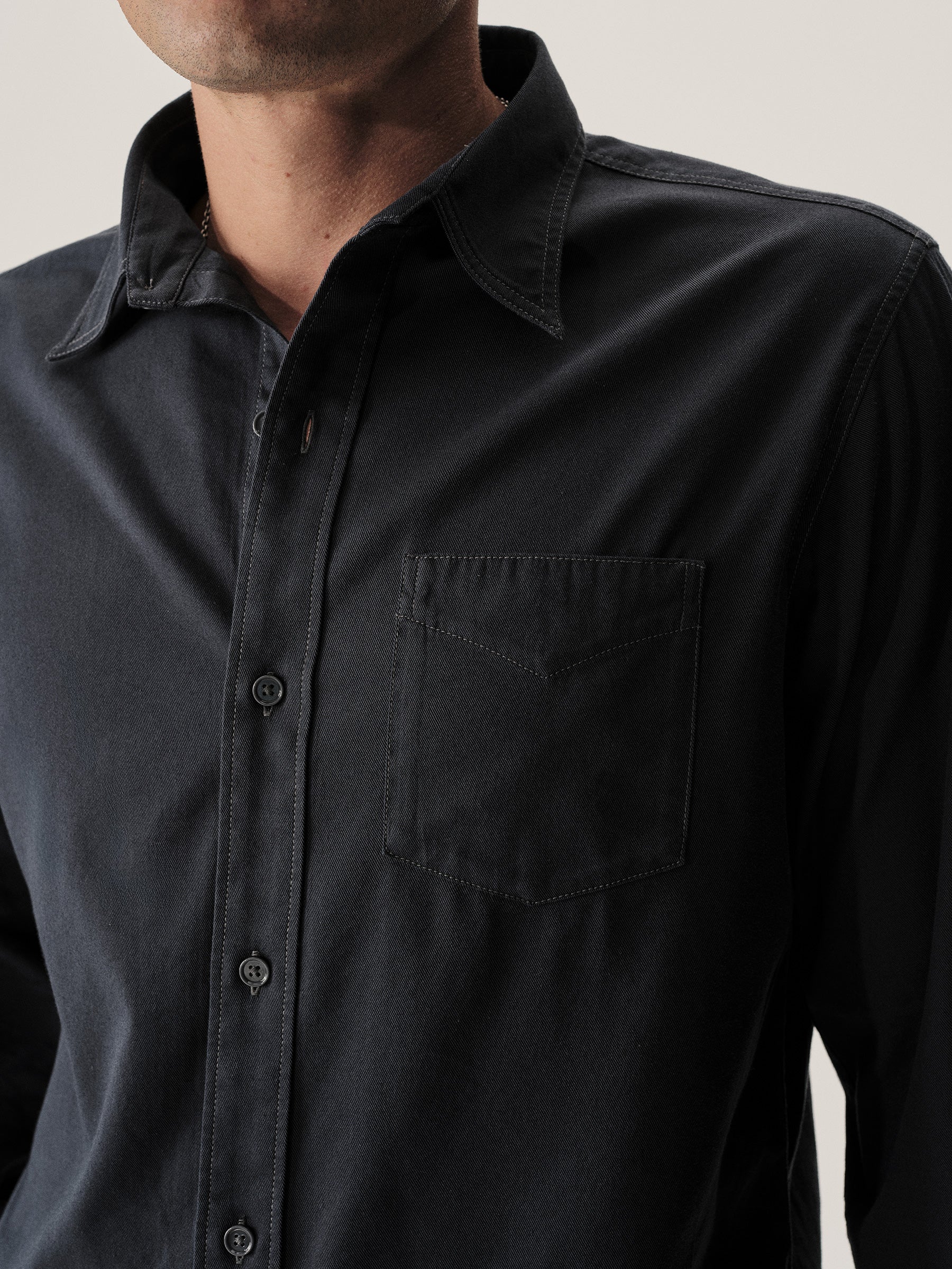 Dress Navy Draped Twill One Pocket Shirt - Image 3
