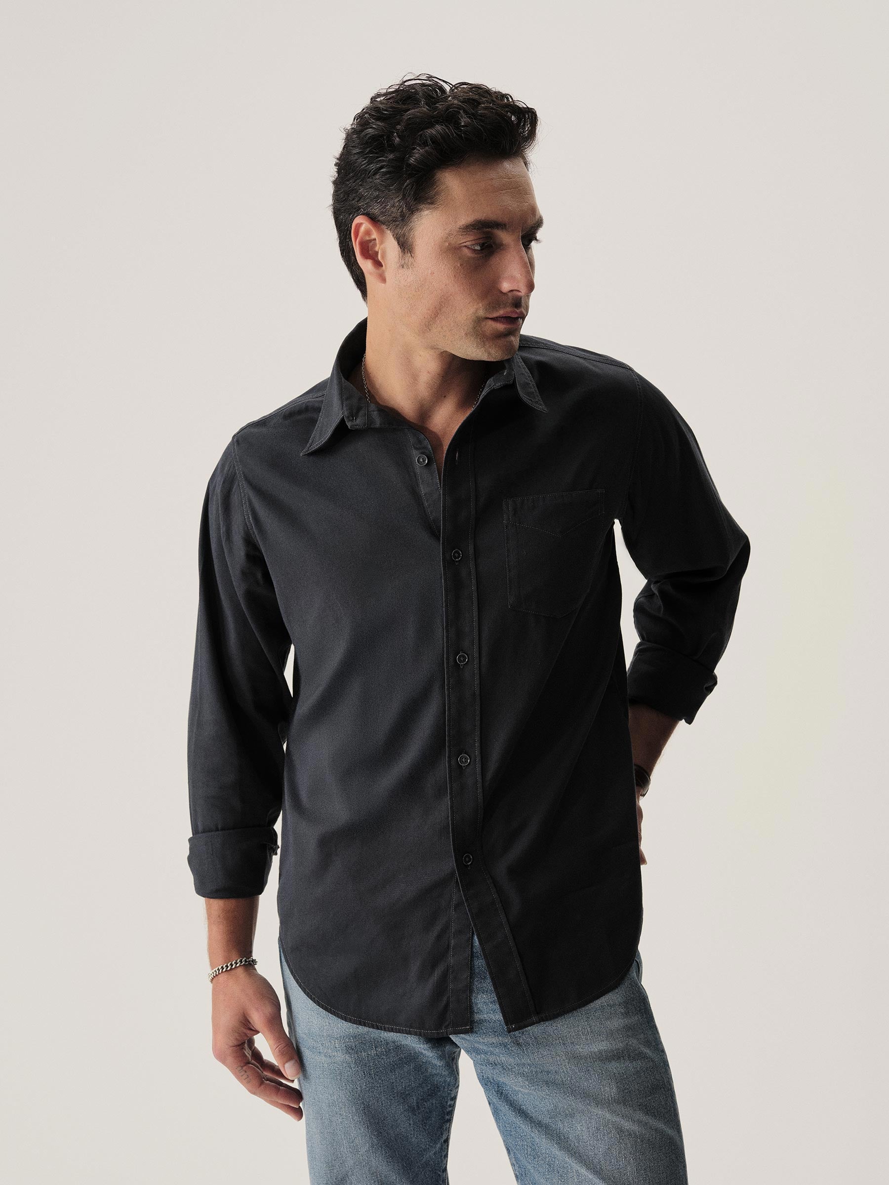 Dress Navy Draped Twill One Pocket Shirt - Image 2