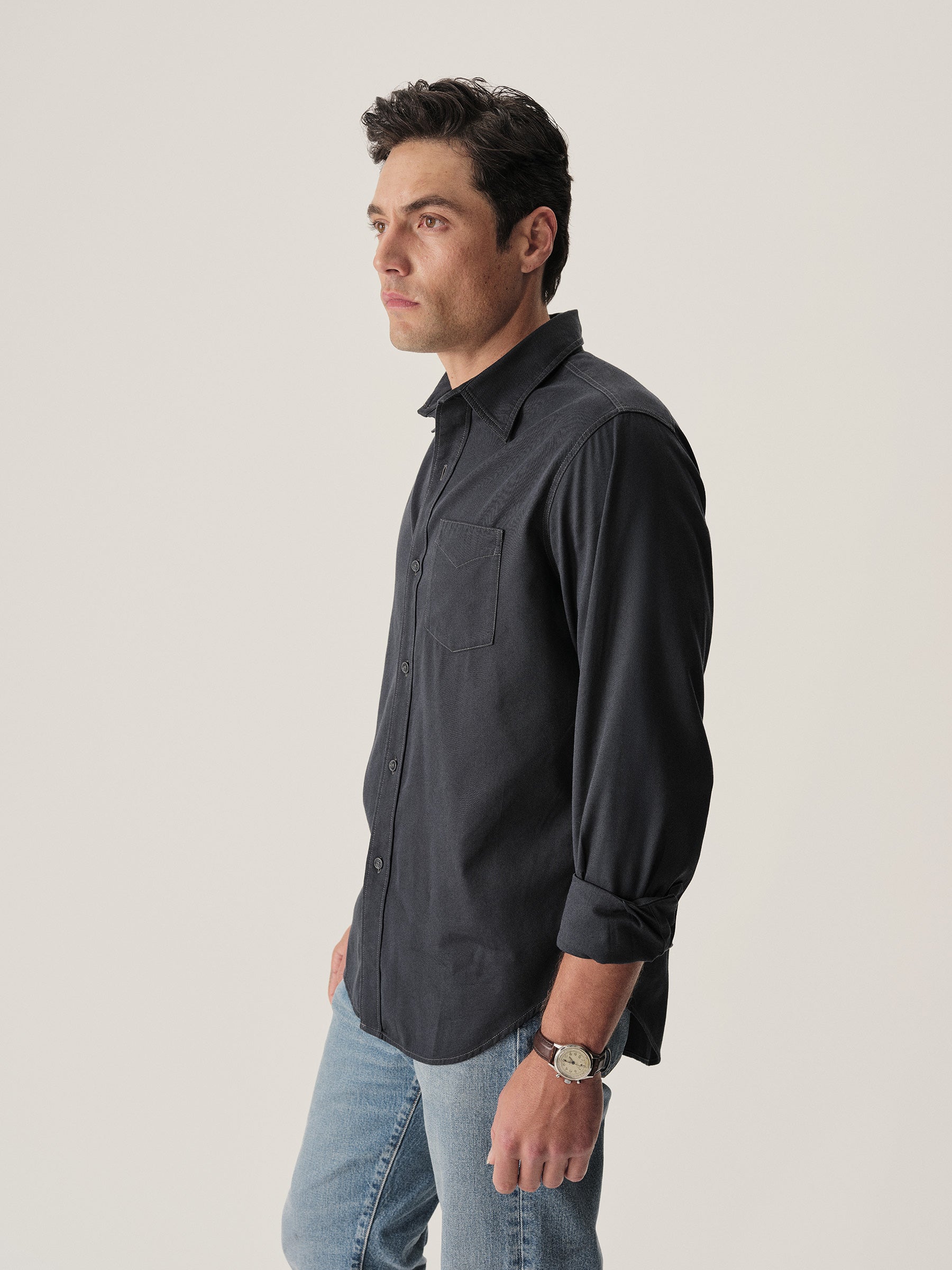 Dress Navy Draped Twill One Pocket Shirt - Image 4