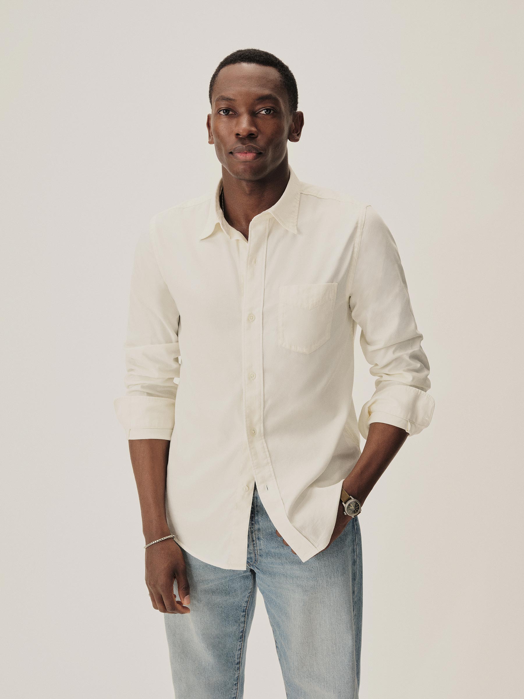 Natural Draped Twill One Pocket Shirt - Image 3