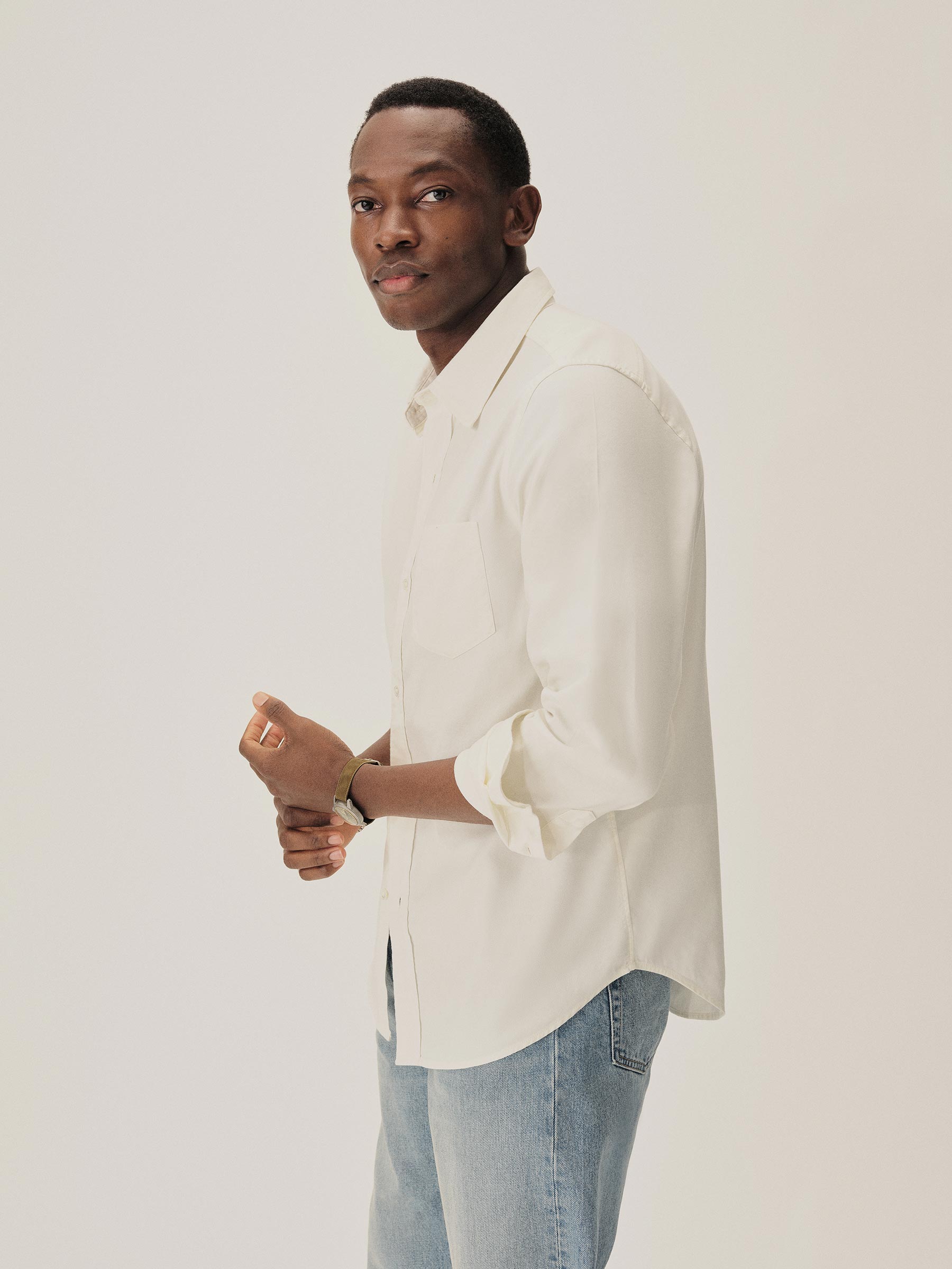 Natural Draped Twill One Pocket Shirt - Image 5