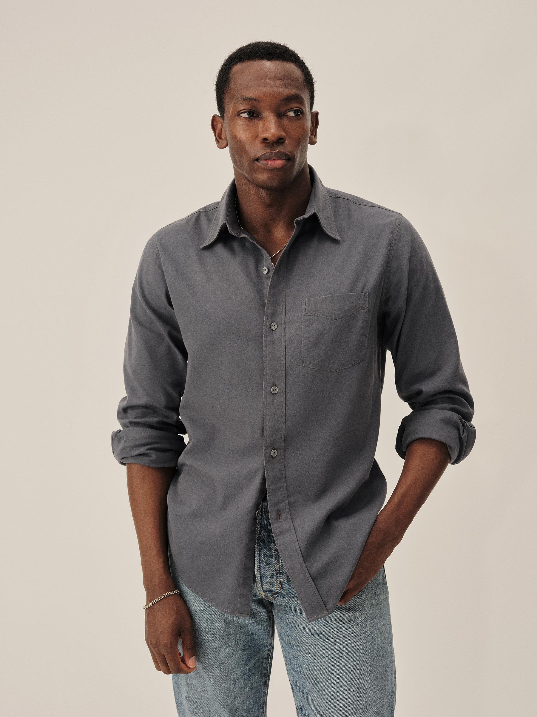 Klamath Blue Draped Twill One Pocket Shirt - Image 2