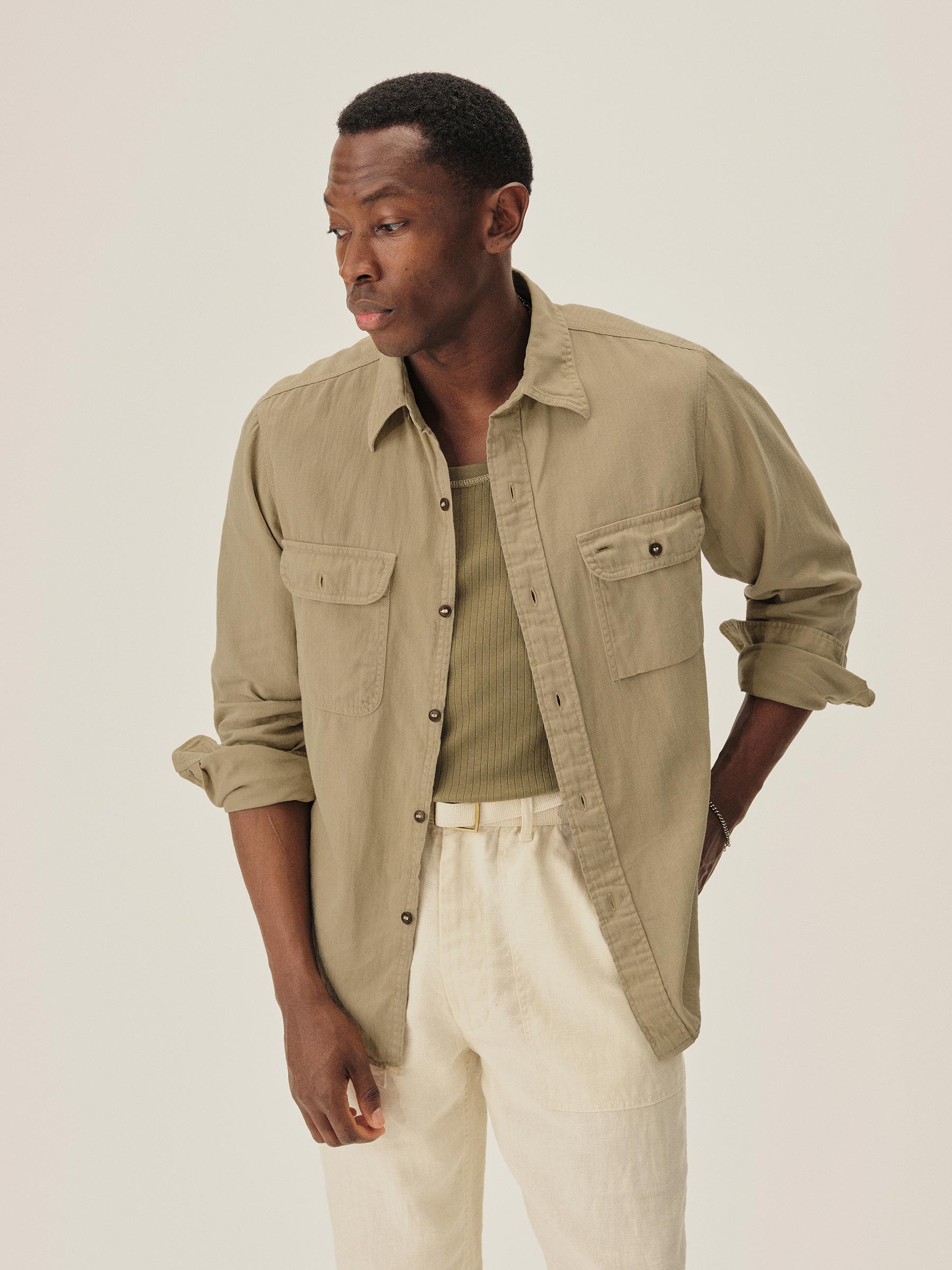 Light Khaki Hemp HBT Soft Pack Station Shirt - Image 2