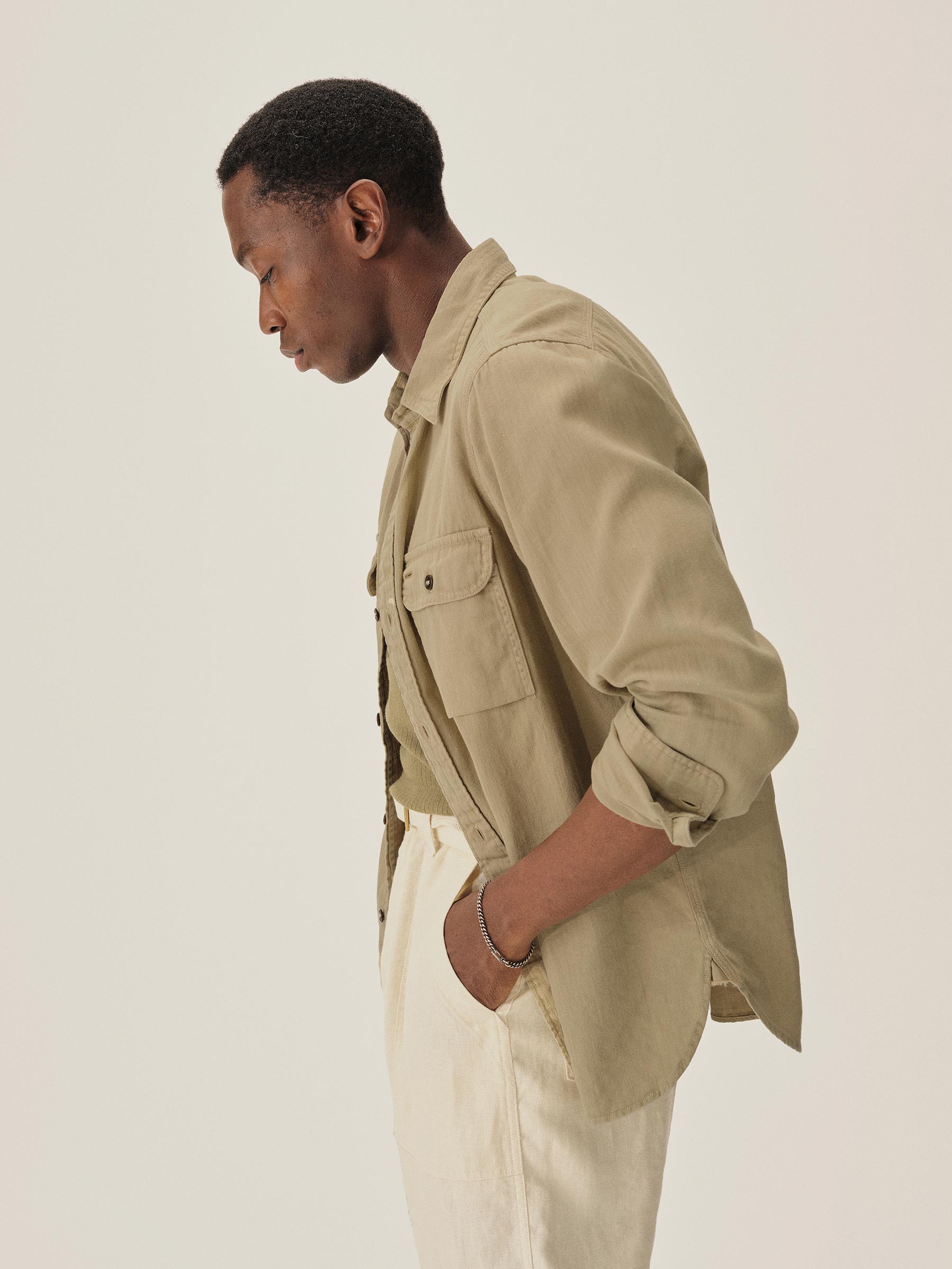 Light Khaki Hemp HBT Soft Pack Station Shirt - Image 4