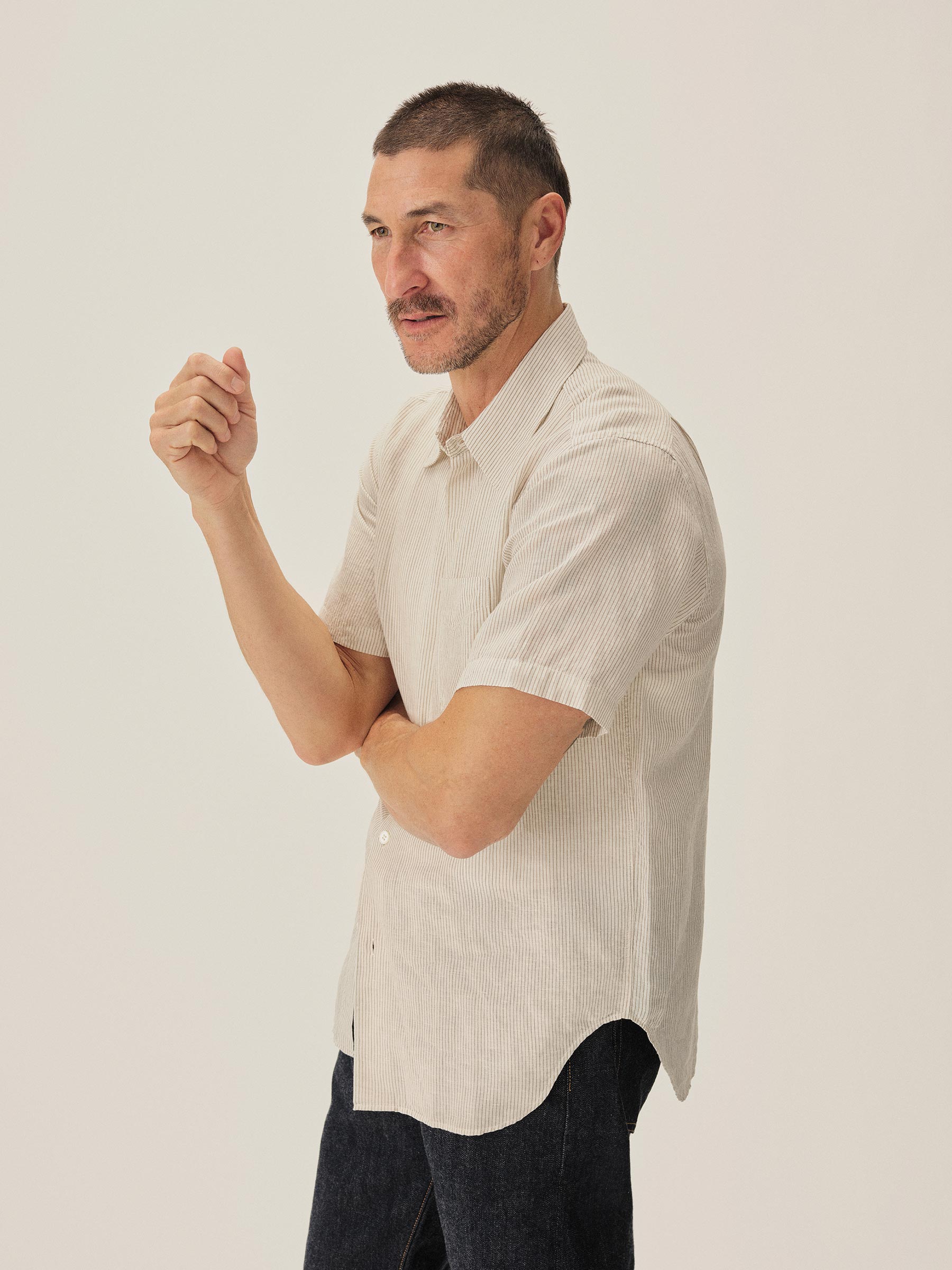 Natural/Khaki Stripe Breeze Cotton Linen S/S Shirt - Image 3