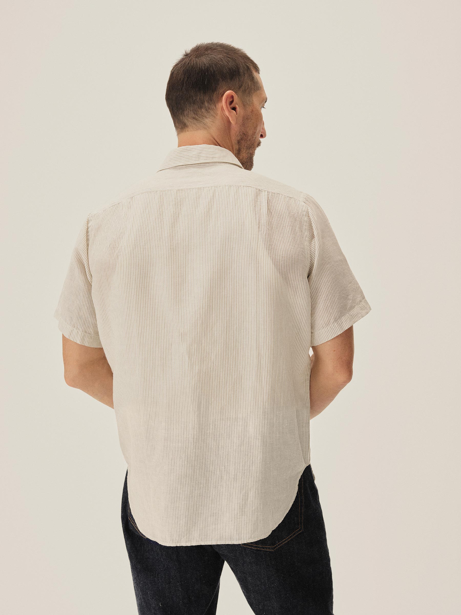Natural/Khaki Stripe Breeze Cotton Linen S/S Shirt - Image 4