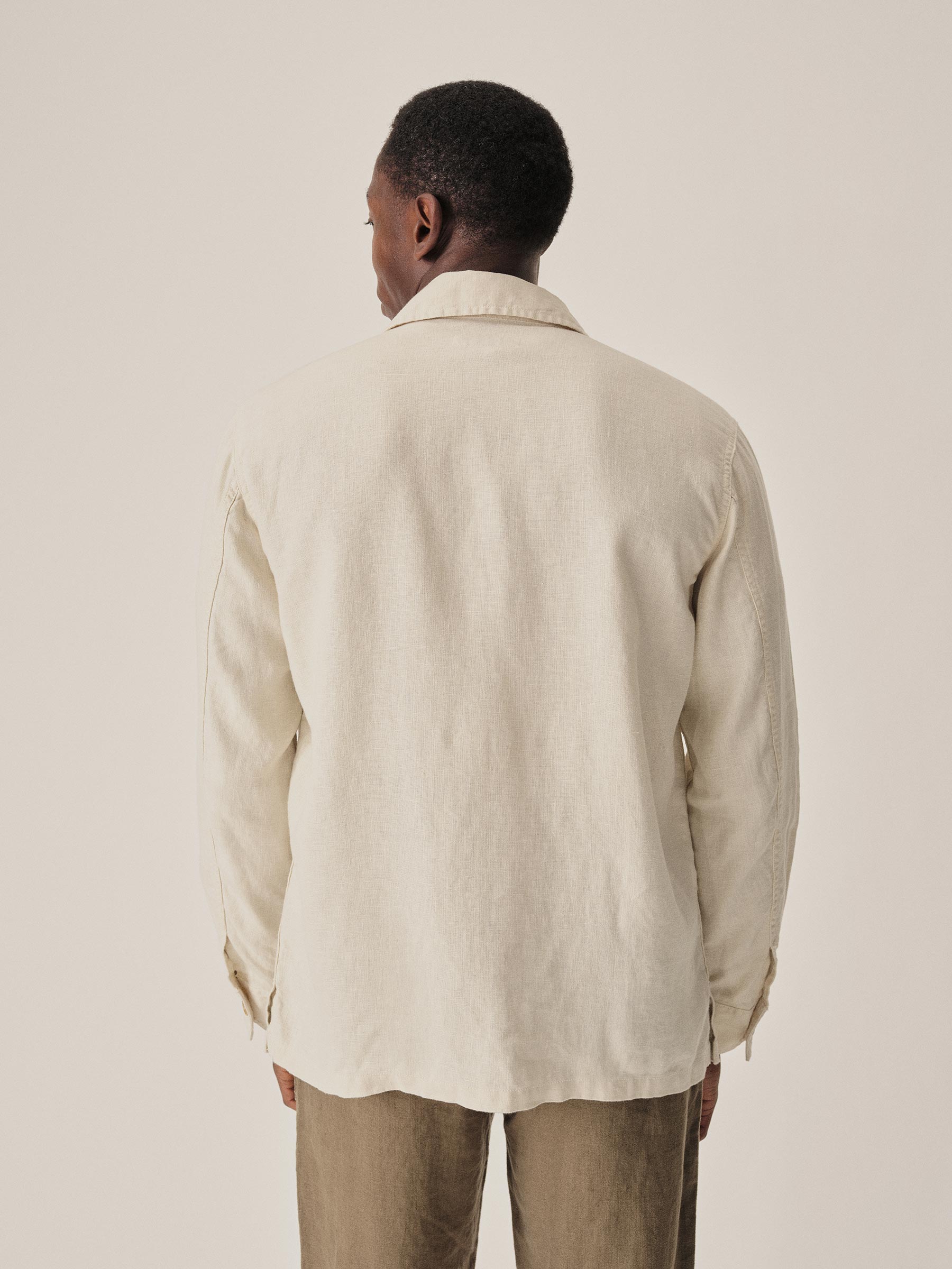 Worn White Loomed Linen P-43 Fatigue Shirt - Image 3