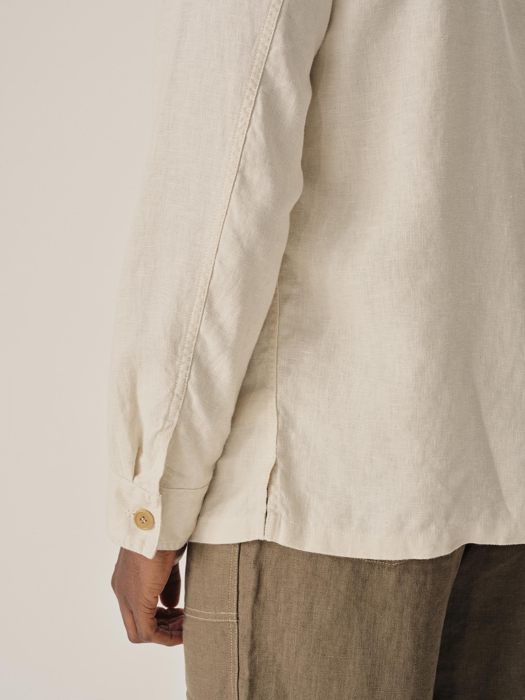 Worn White Loomed Linen P-43 Fatigue Shirt - Image 4