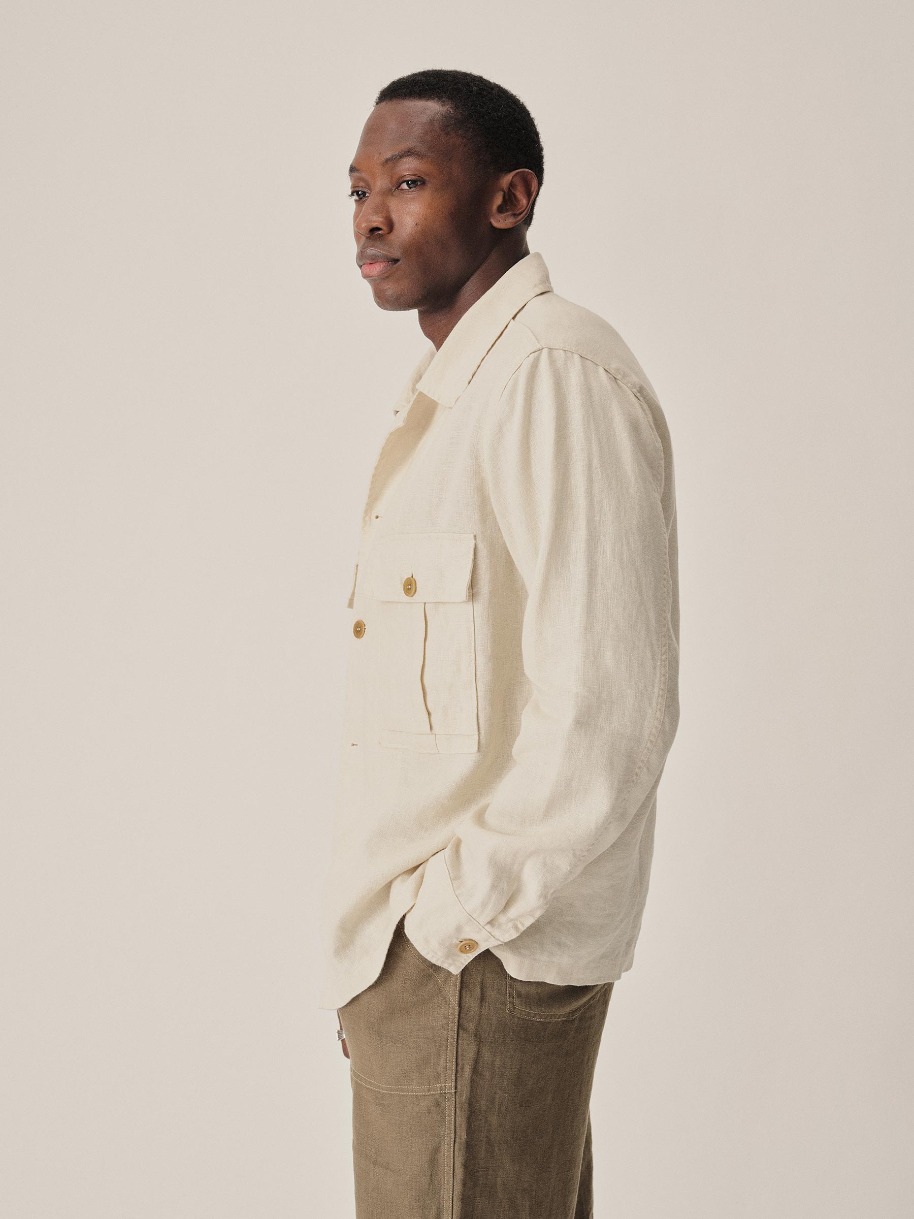 Worn White Loomed Linen P-43 Fatigue Shirt - Image 5