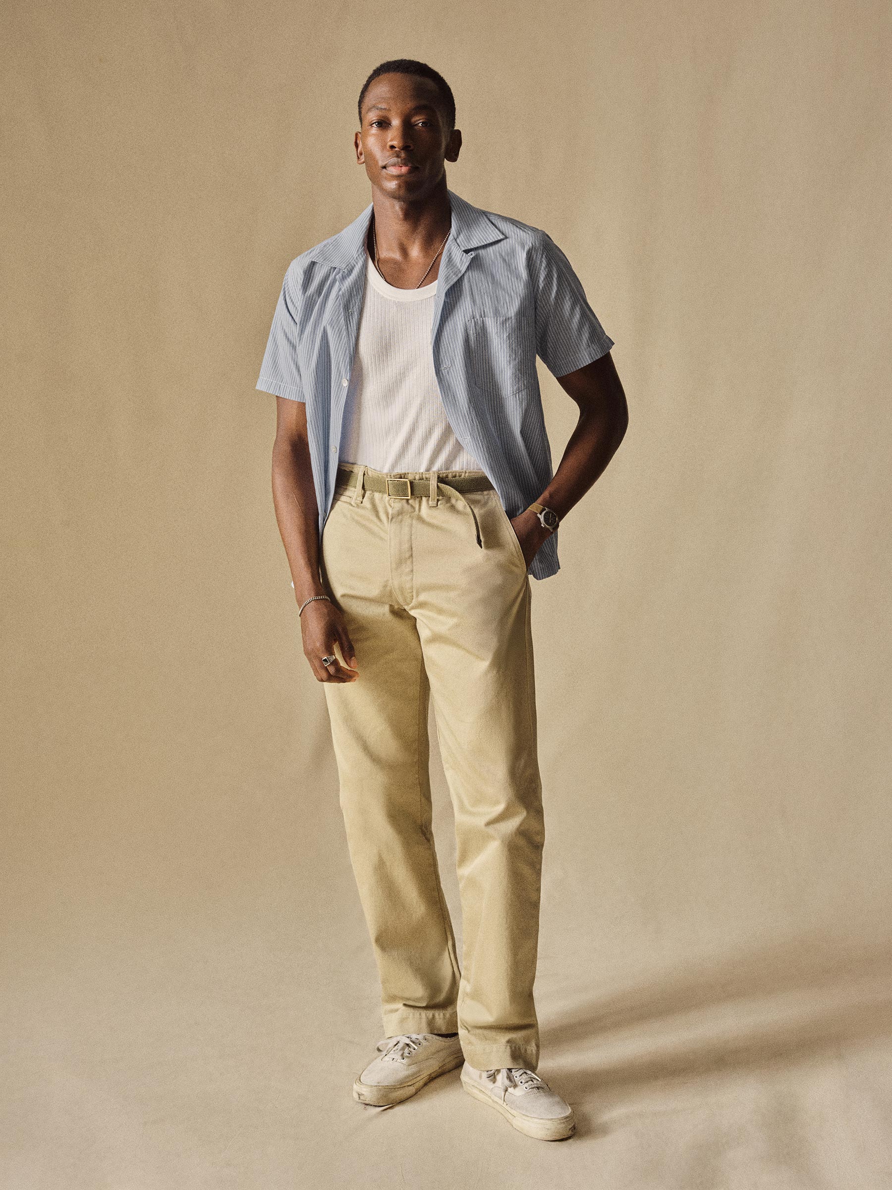 French Blue/White Double Stripe Wornwell One Pocket Shirt - Image 3