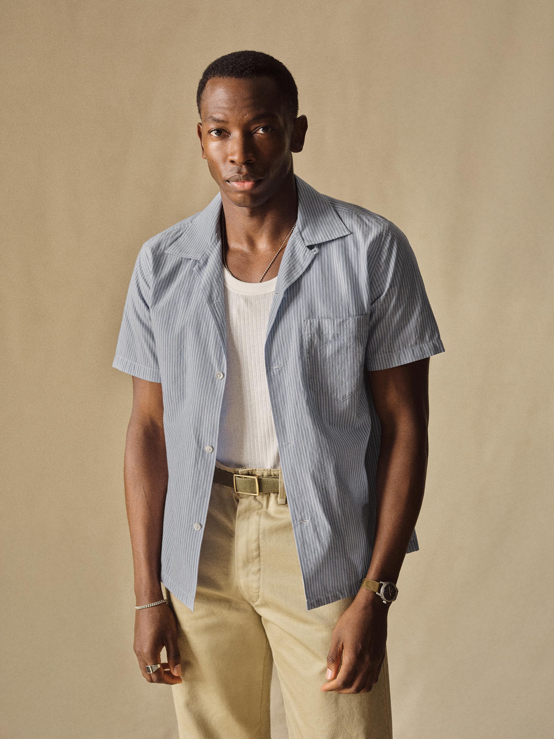 French Blue/White Double Stripe Wornwell One Pocket Shirt - Image 4