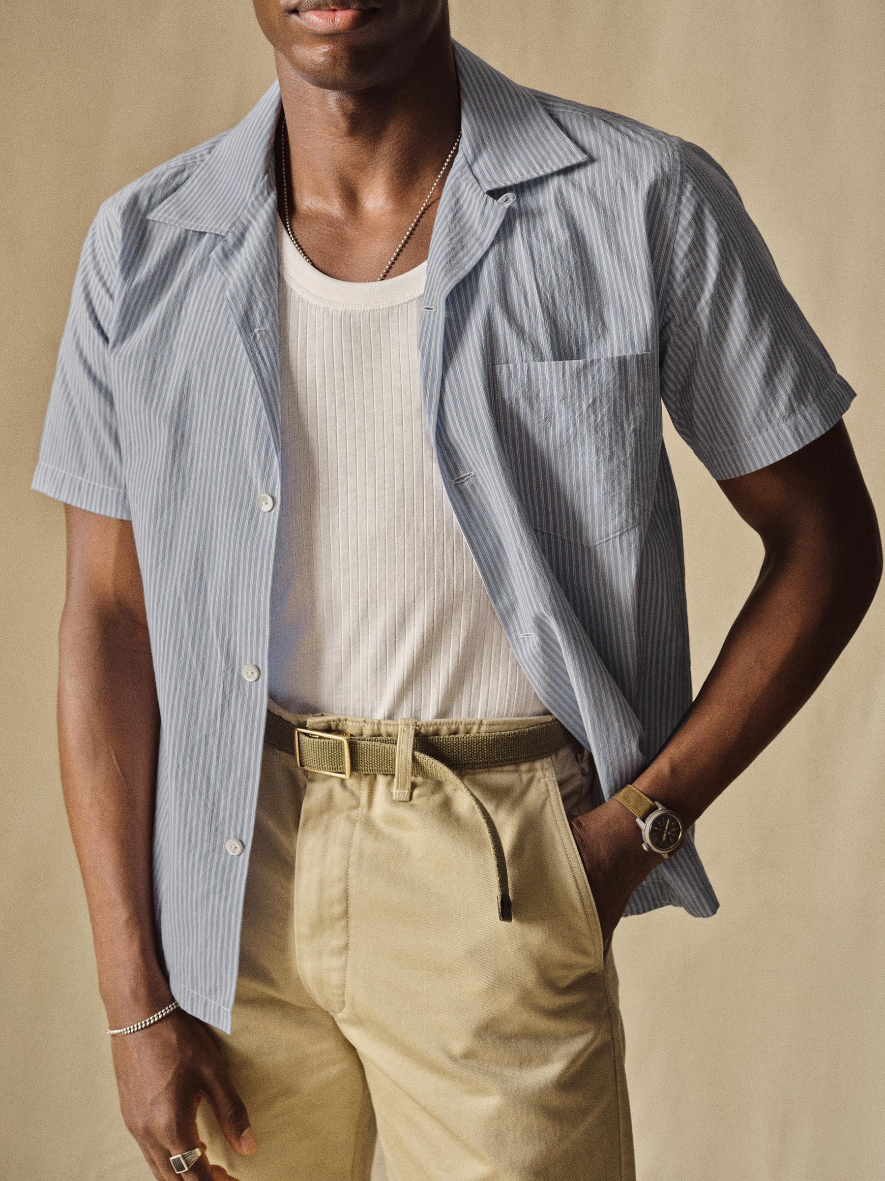 French Blue/White Double Stripe Wornwell One Pocket Shirt - Image 2