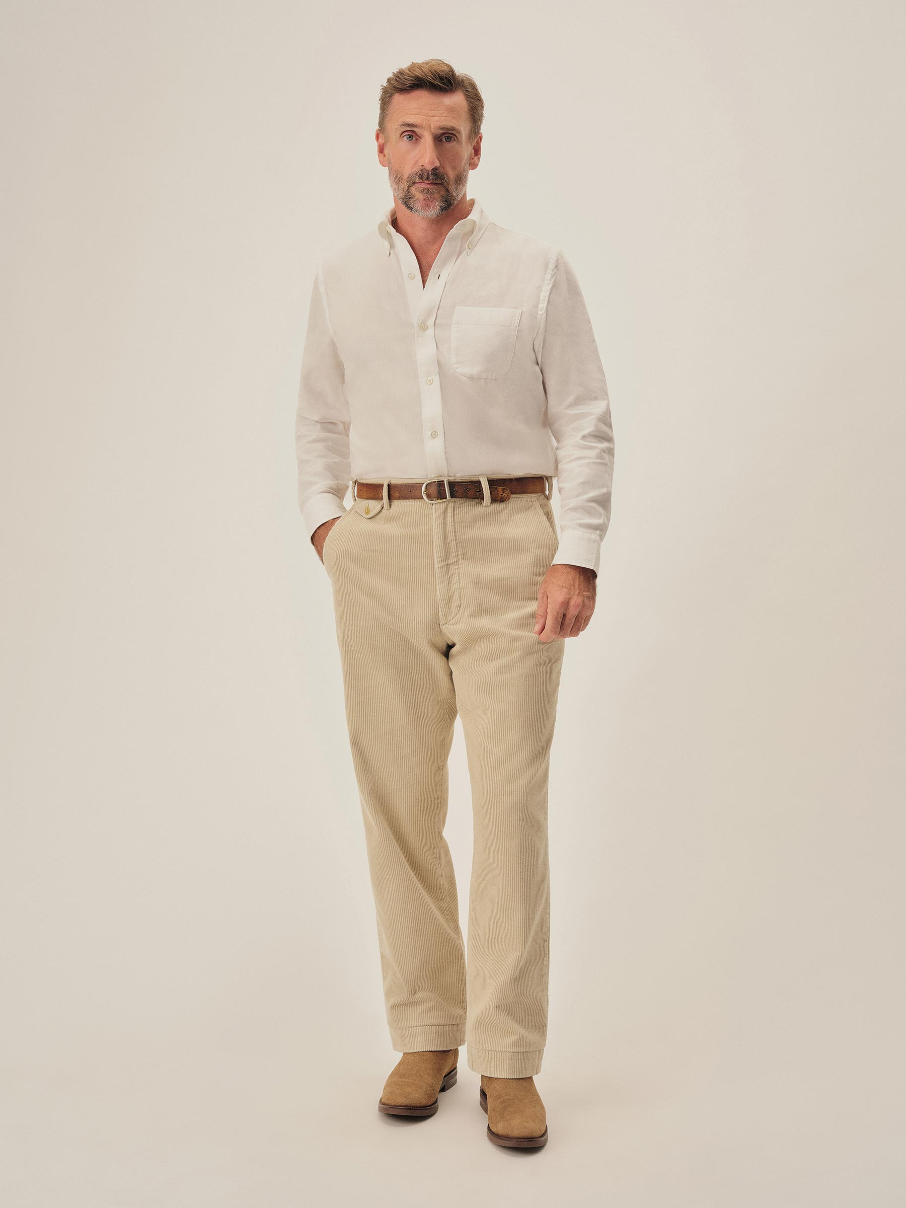 Washed Khaki Chunky Cord Full Saddle Chino - Image 3
