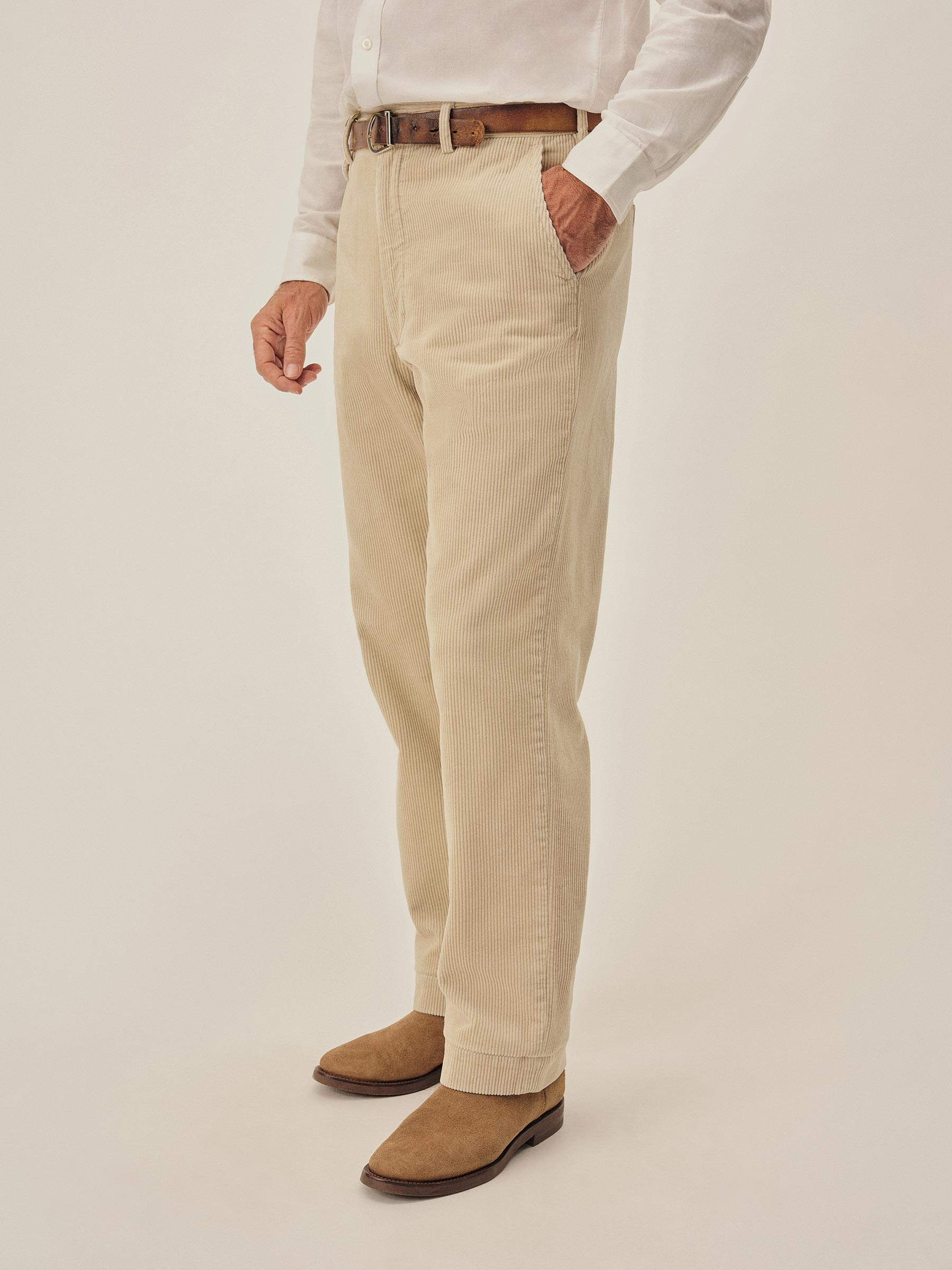 Washed Khaki Chunky Cord Full Saddle Chino - Image 4