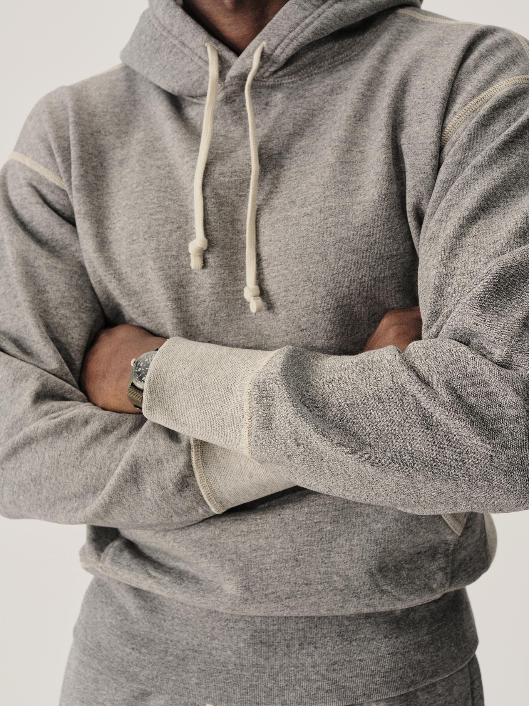 Two Tone Heather Grey Welterweight Hooded Sweatshirt - Image 4