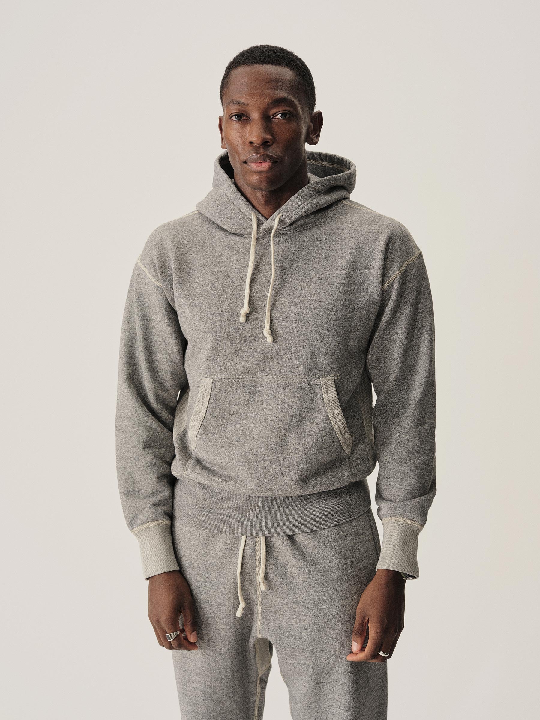 Two Tone Heather Grey Welterweight Hooded Sweatshirt - Image 3