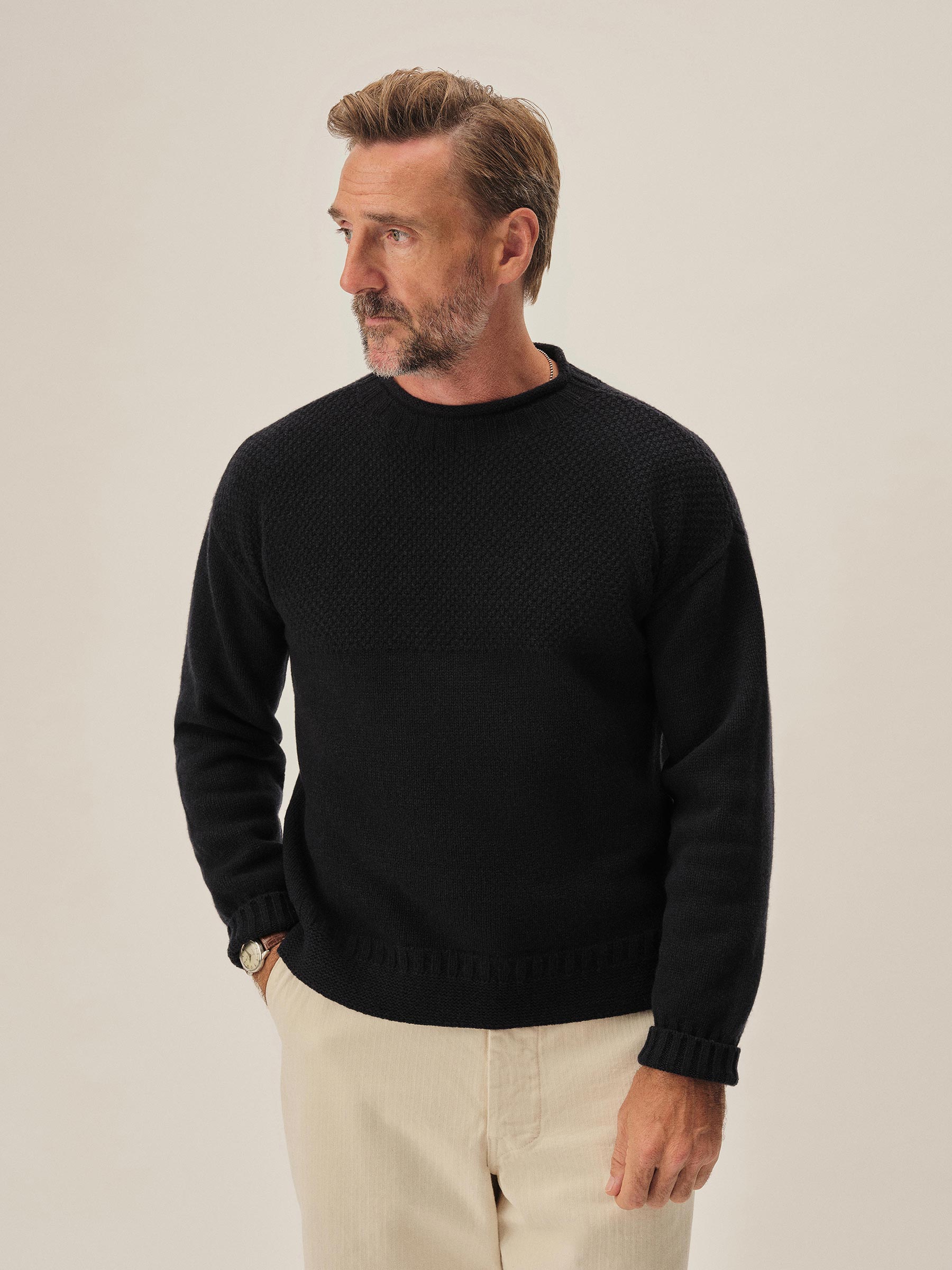 Dark Navy Heritage Wool Guernsey Rollneck - Image 2