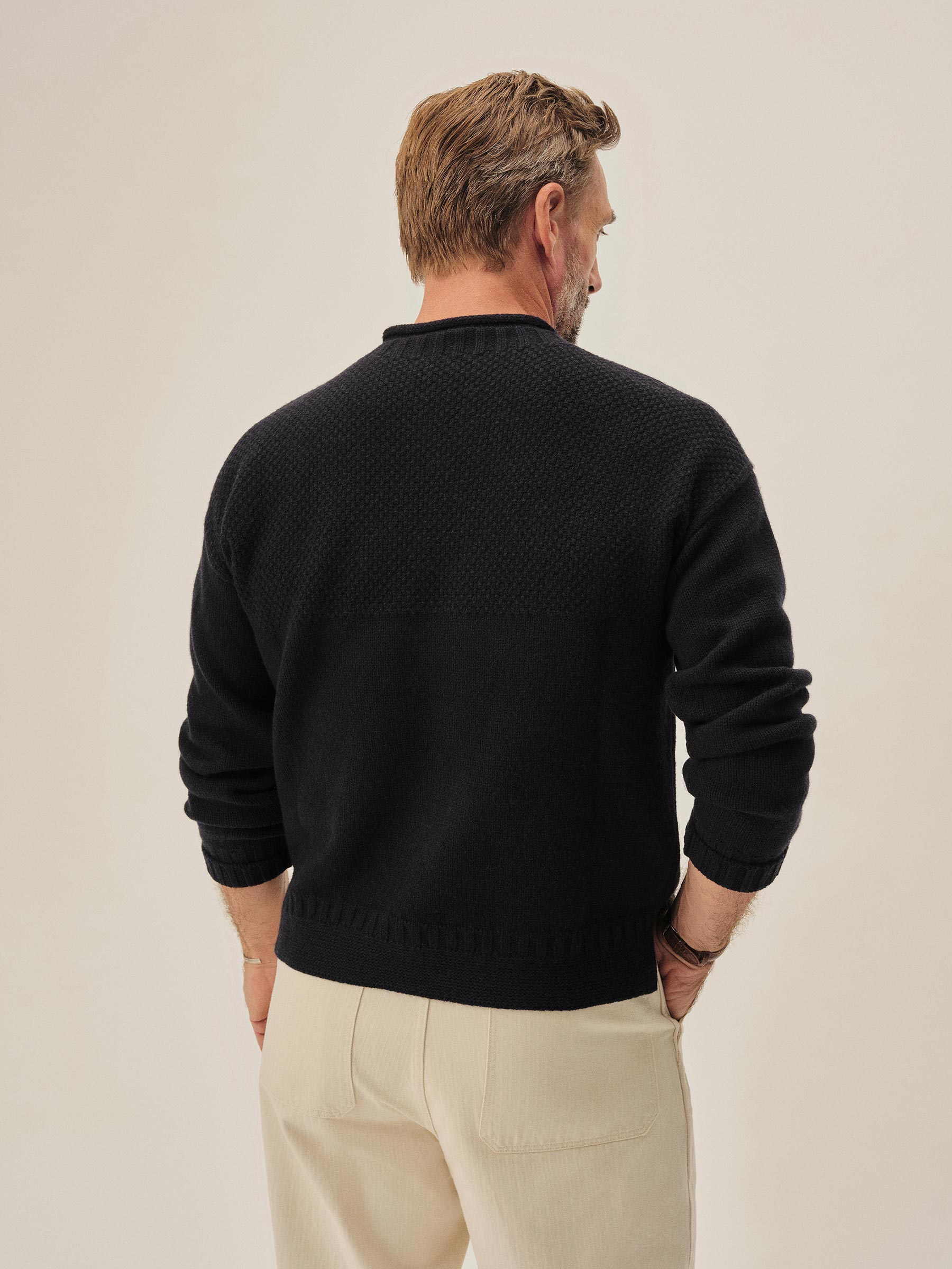 Dark Navy Heritage Wool Guernsey Rollneck - Image 5