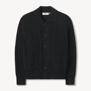 Midnight Seastack Wool Tweed Cable Cardigan