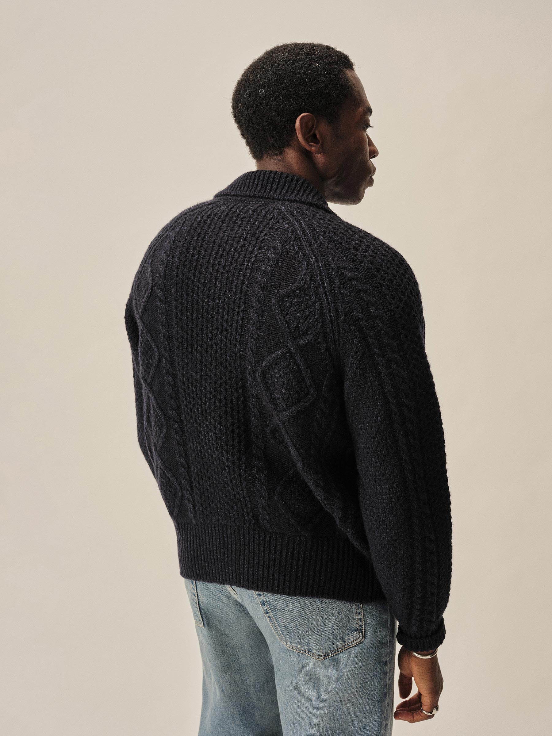 Midnight Seastack Wool Tweed Cable Cardigan - Image 7