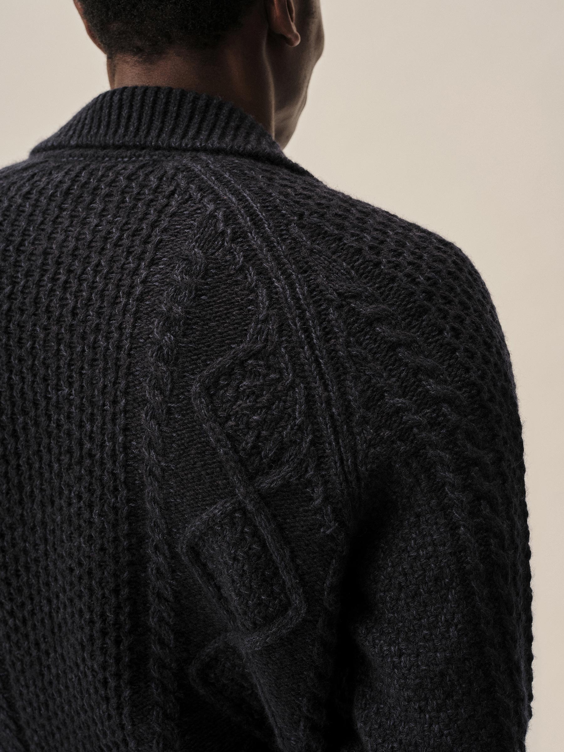 Midnight Seastack Wool Tweed Cable Cardigan - Image 6