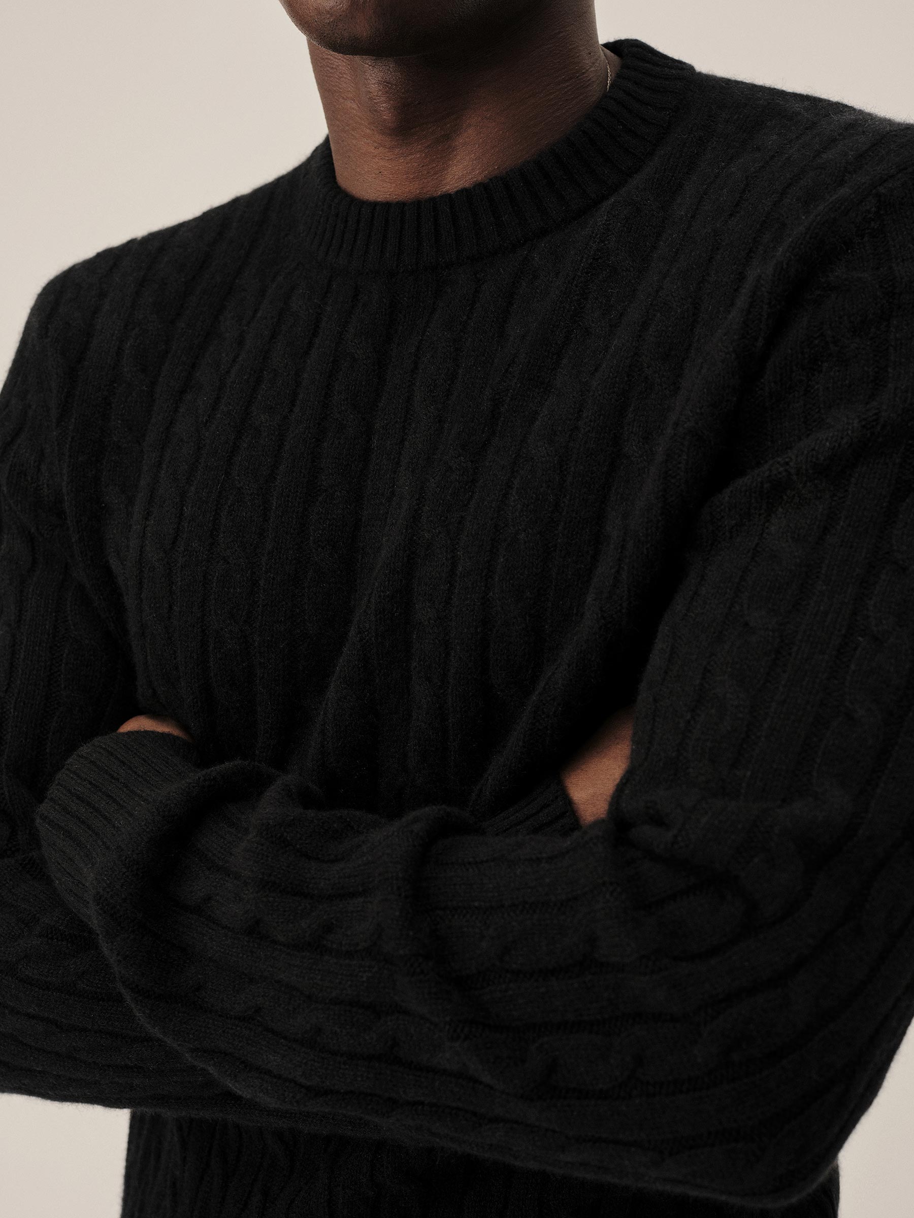Black California Cashmere Cable Crew - Image 3