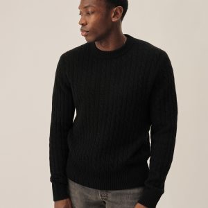 Black California Cashmere Cable Crew
