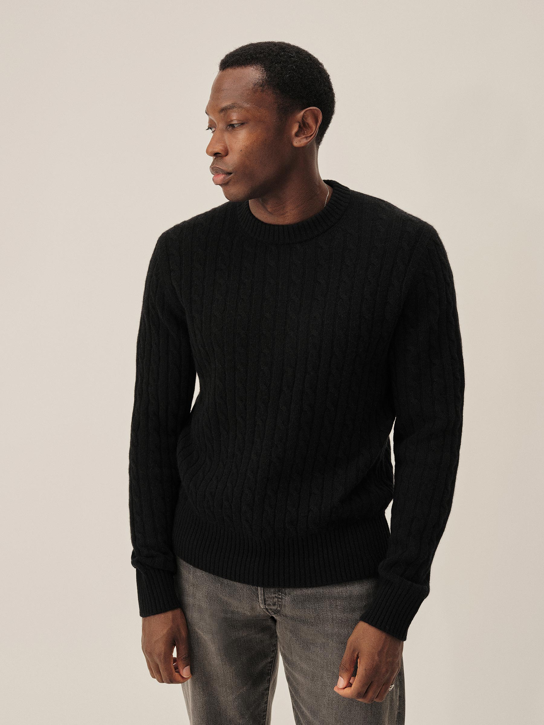 Black California Cashmere Cable Crew